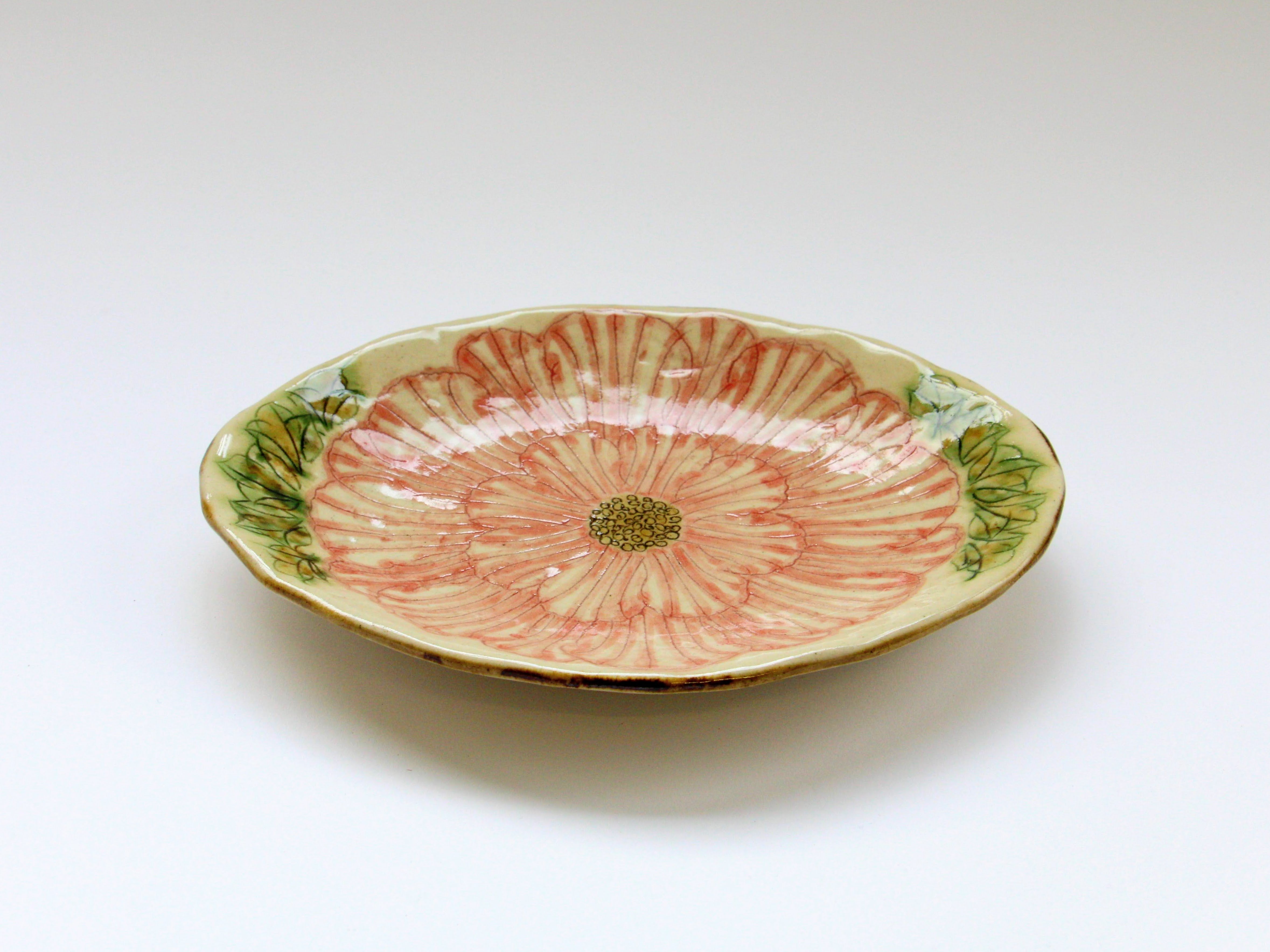 Peony flower oval plate [Kato Kohei]