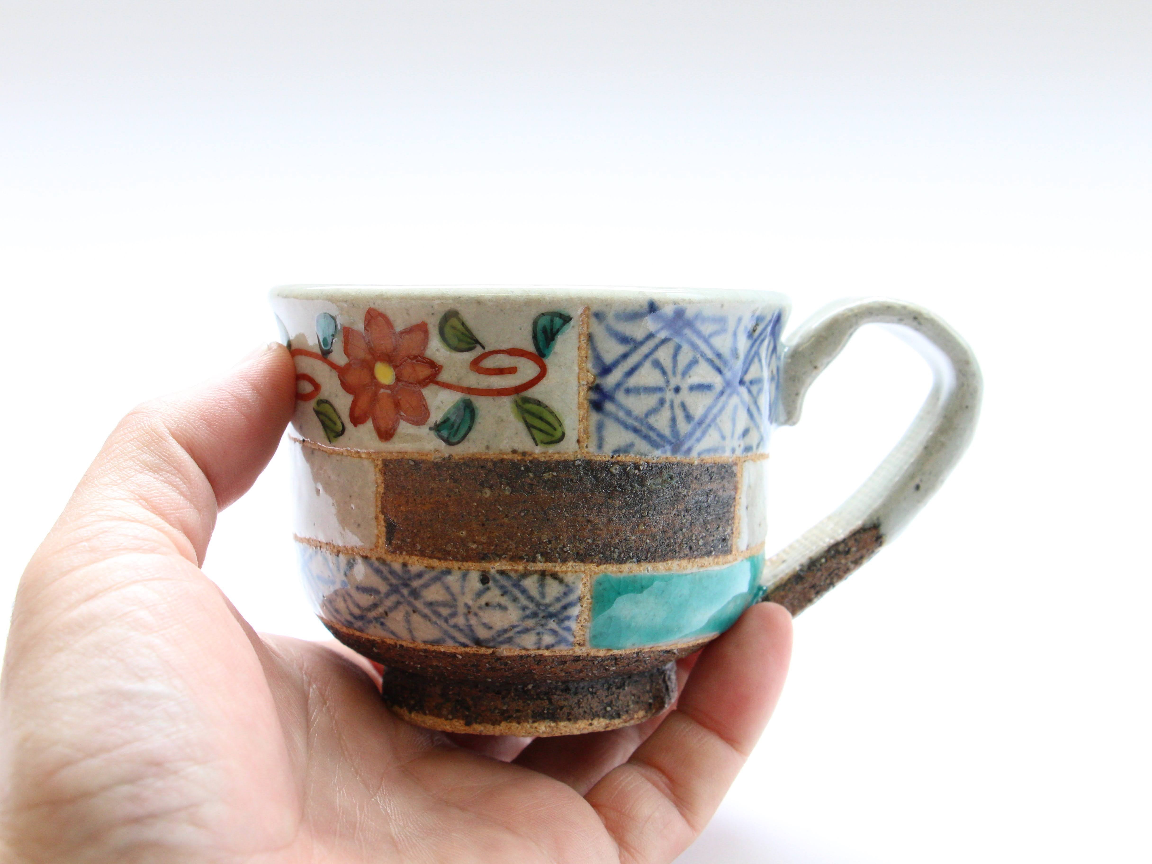 Frame pattern coffee cup green [Kosaigama]