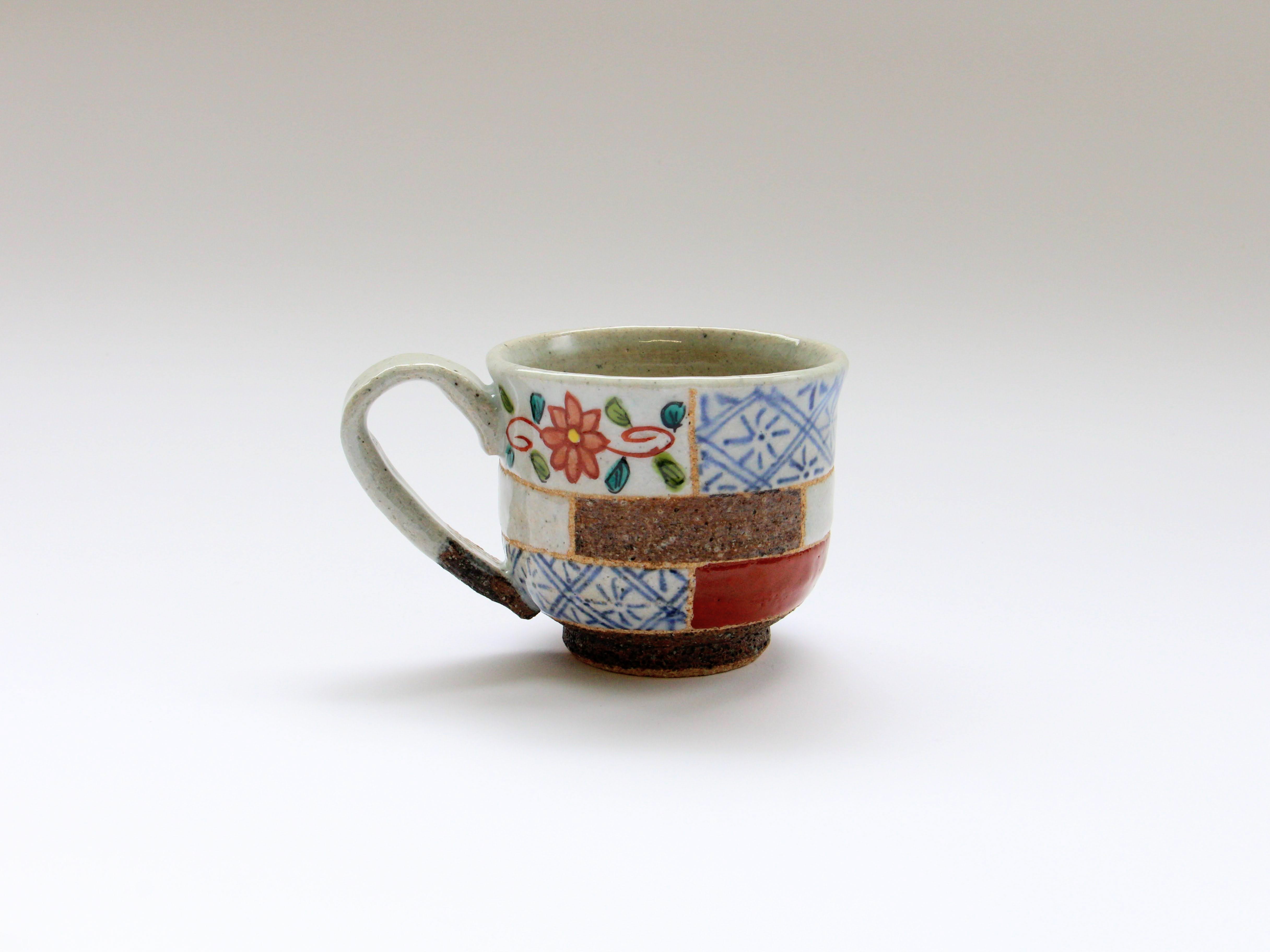 Frame pattern coffee cup red [Kosaigama]