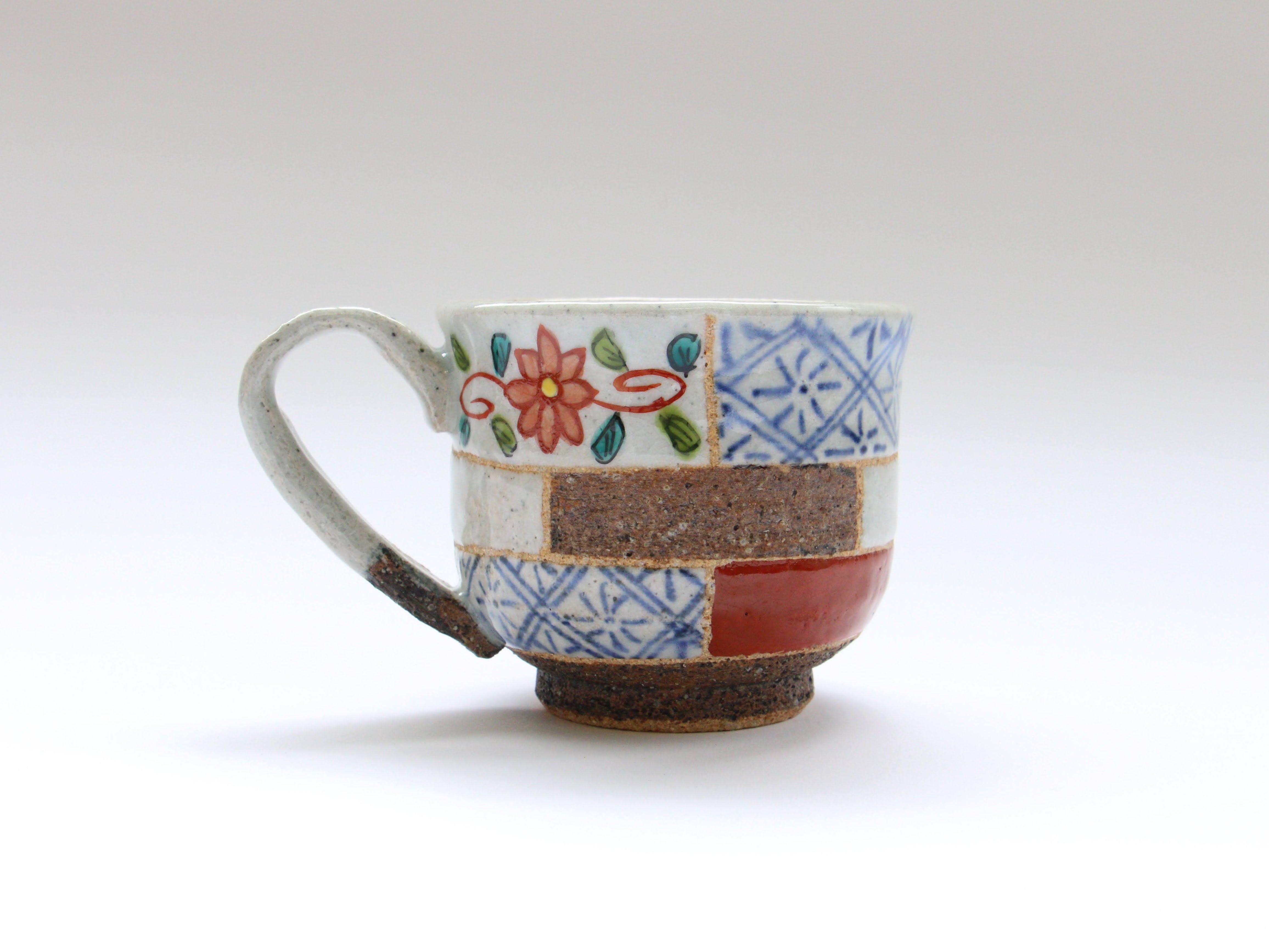 Frame pattern coffee cup red [Kosaigama]