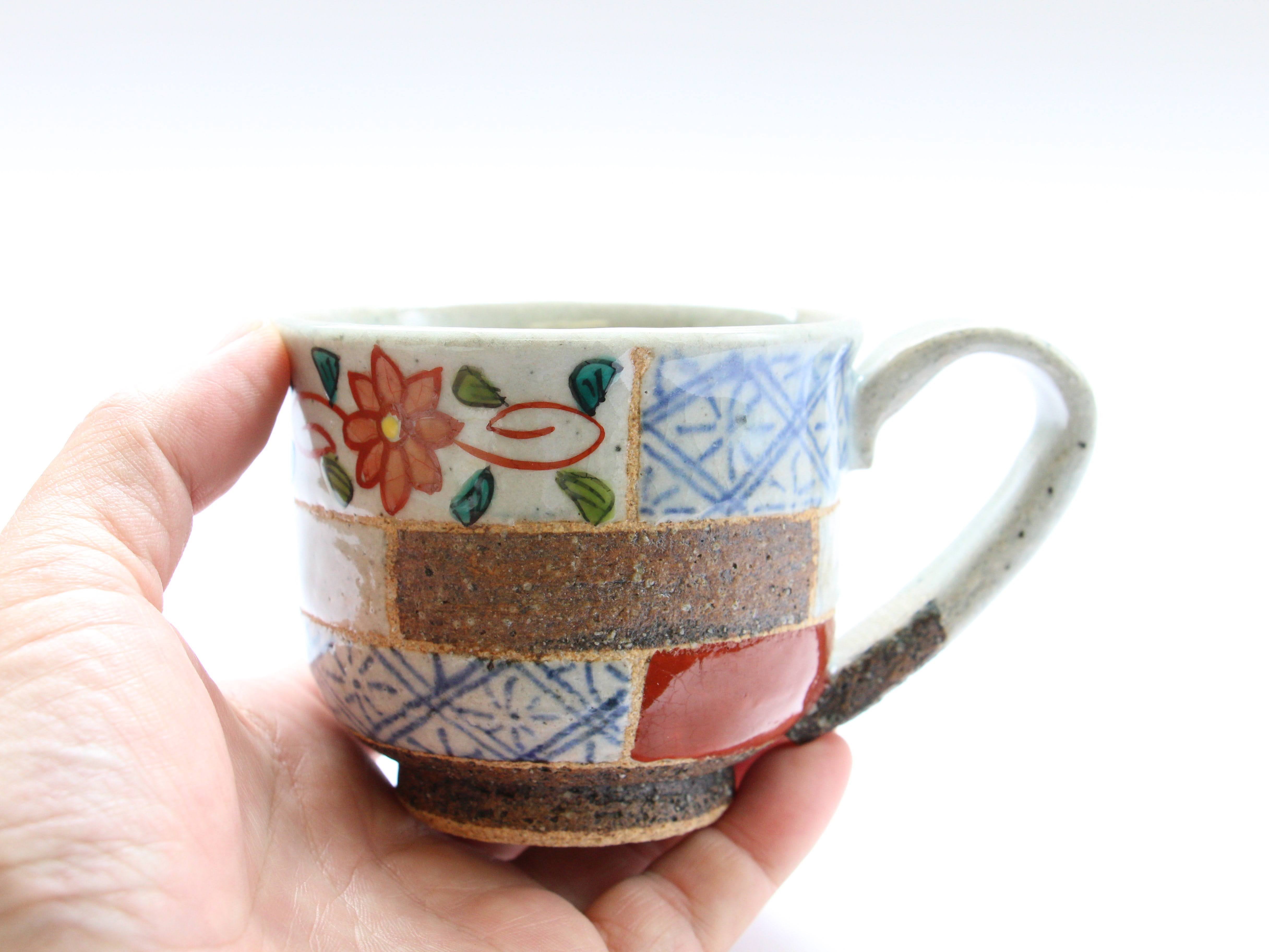 Frame pattern coffee cup red [Kosaigama]