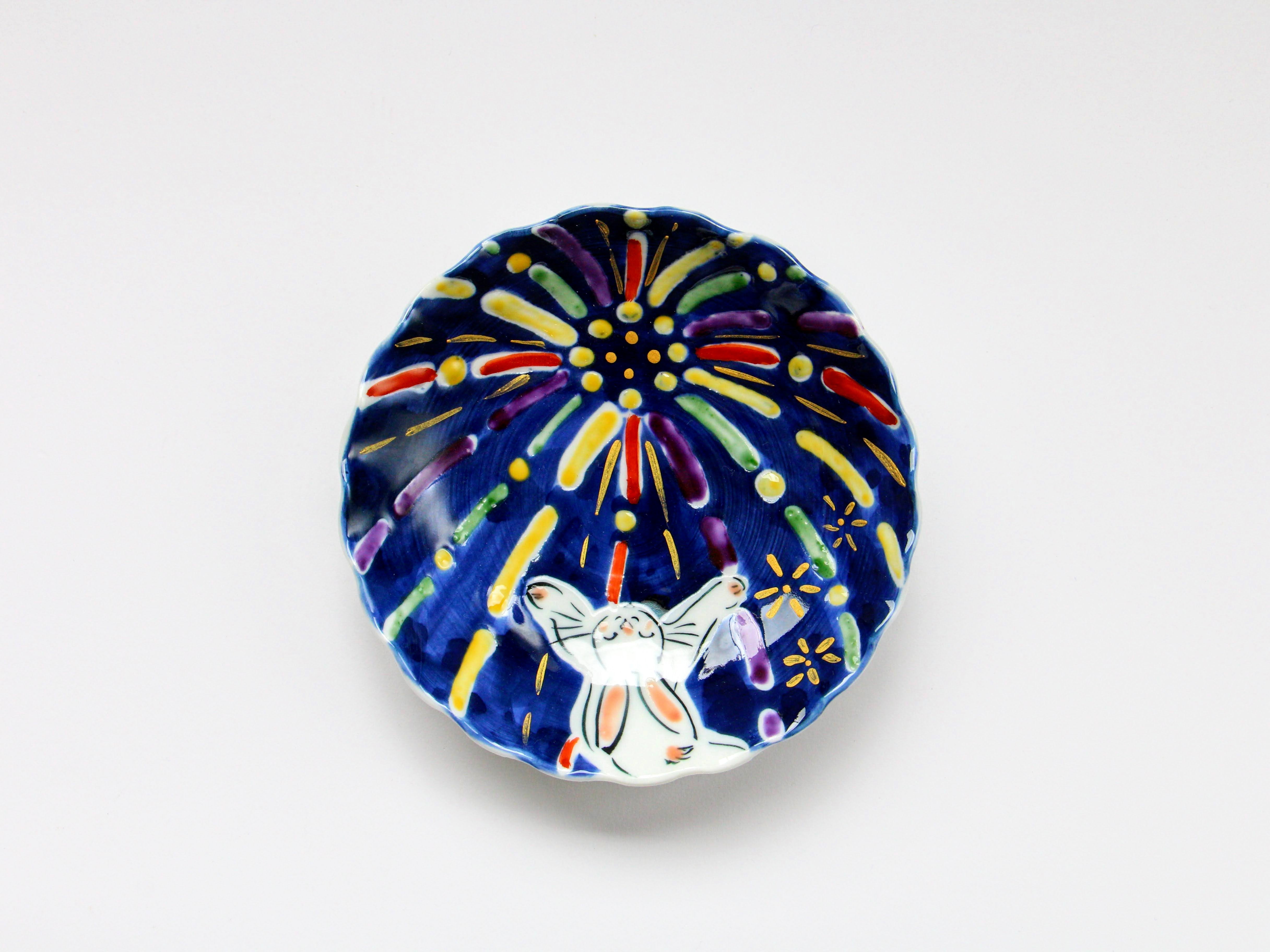 Handmade 4-inch picture plate fireworks [Porcelain Studio Raku]
