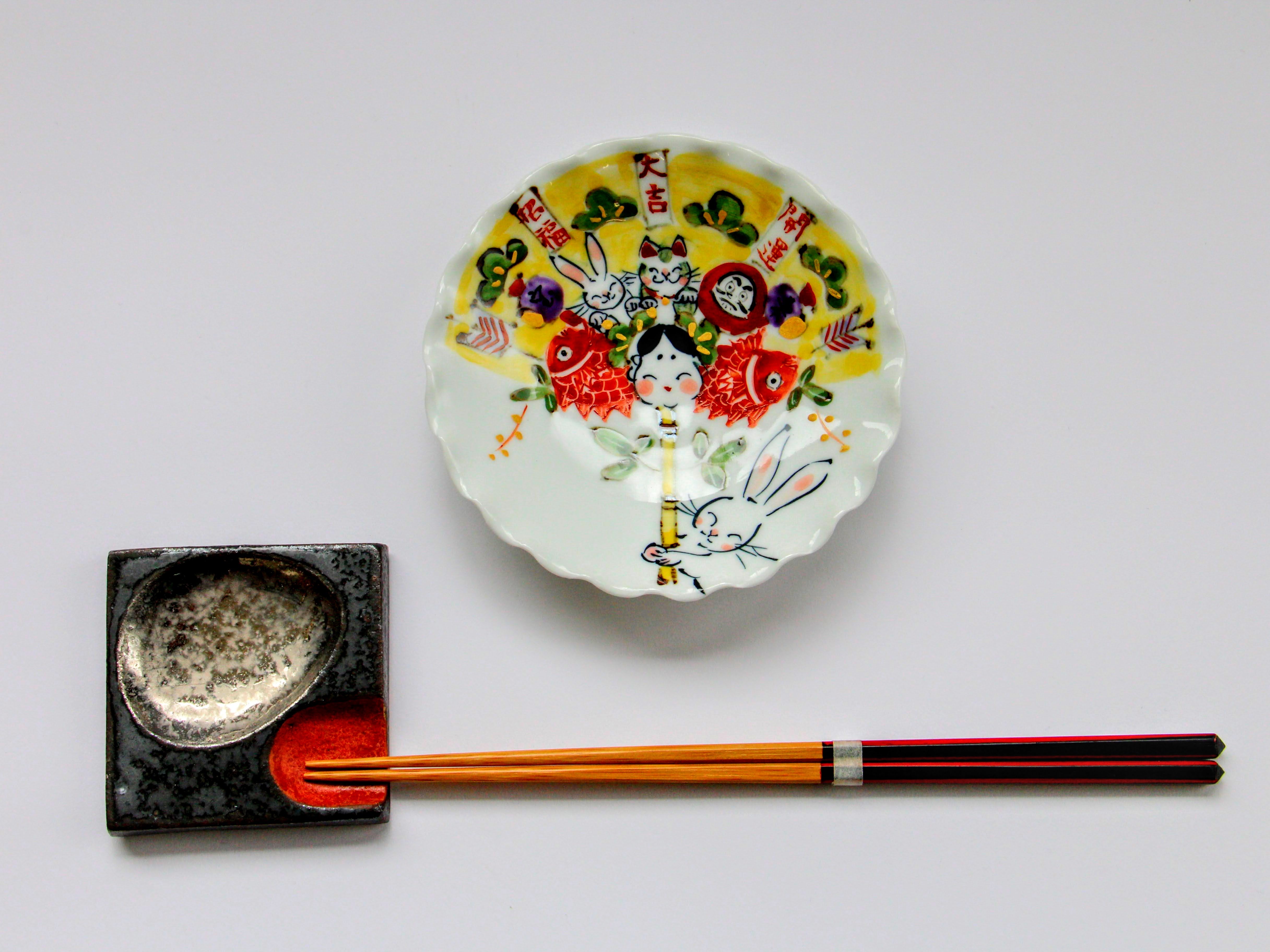Handmade 4-inch picture plate Rake [Porcelain Studio Raku]