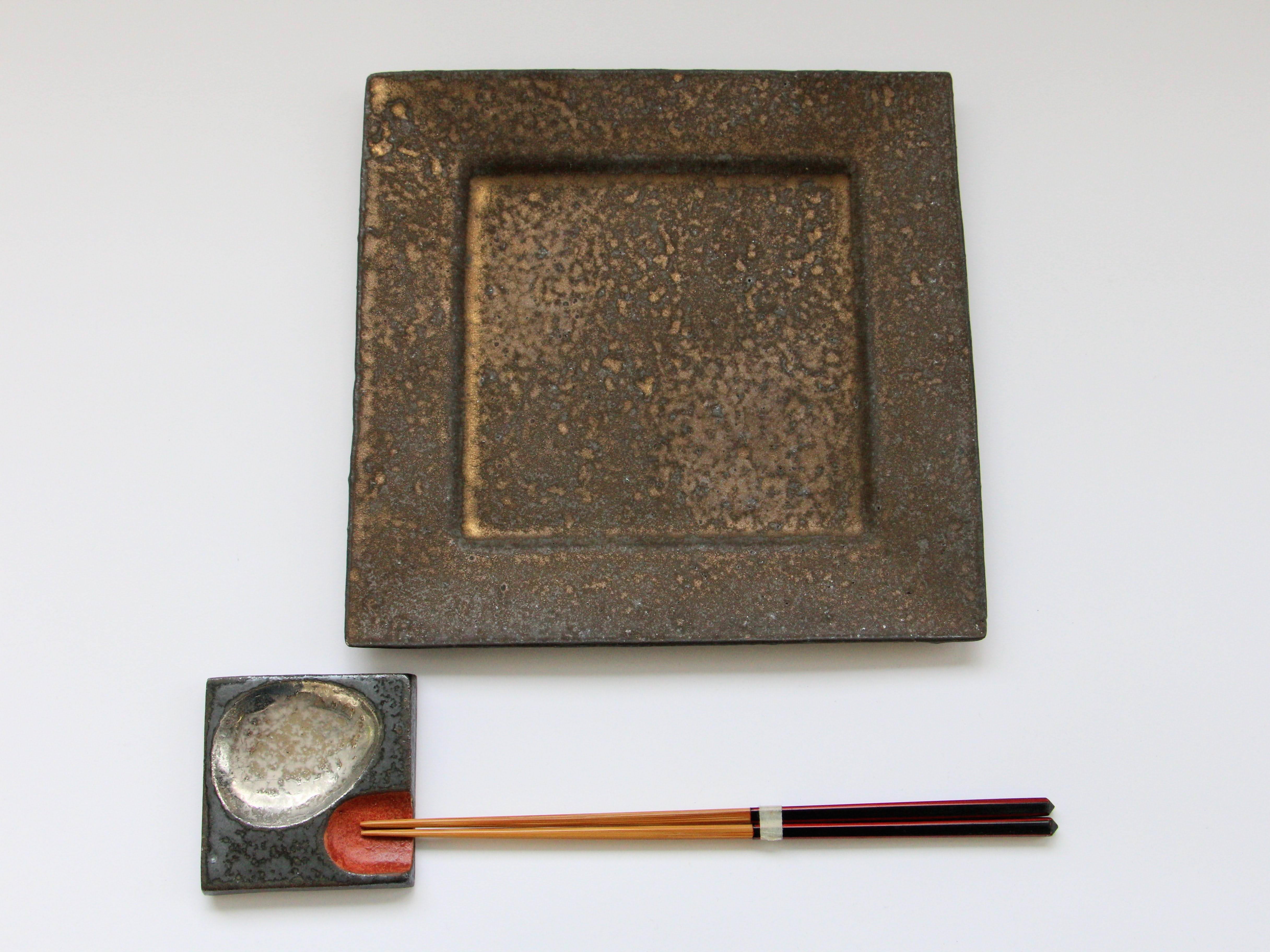 大原拓也さん　アンティークゴールド八角長角皿　2枚【未使用】 アンティークゴールド八角長角皿 中【大原拓也】