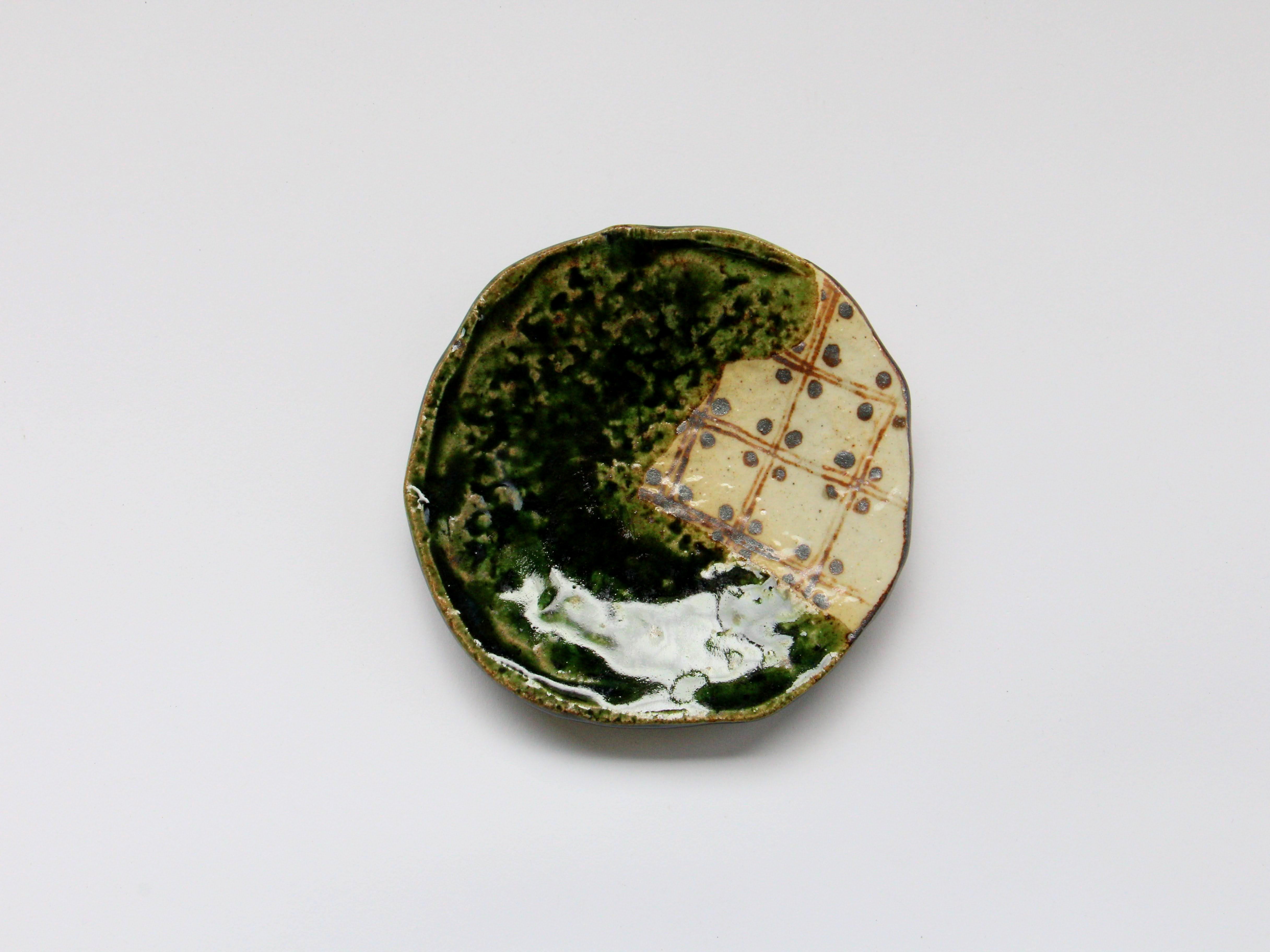 Oribe dot lattice 4-inch round small plate [Nobumasa Kiminami]