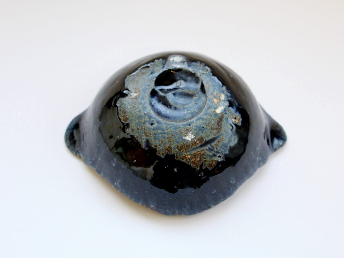 藍釉両耳ストライプ丸鉢【山本一仁】