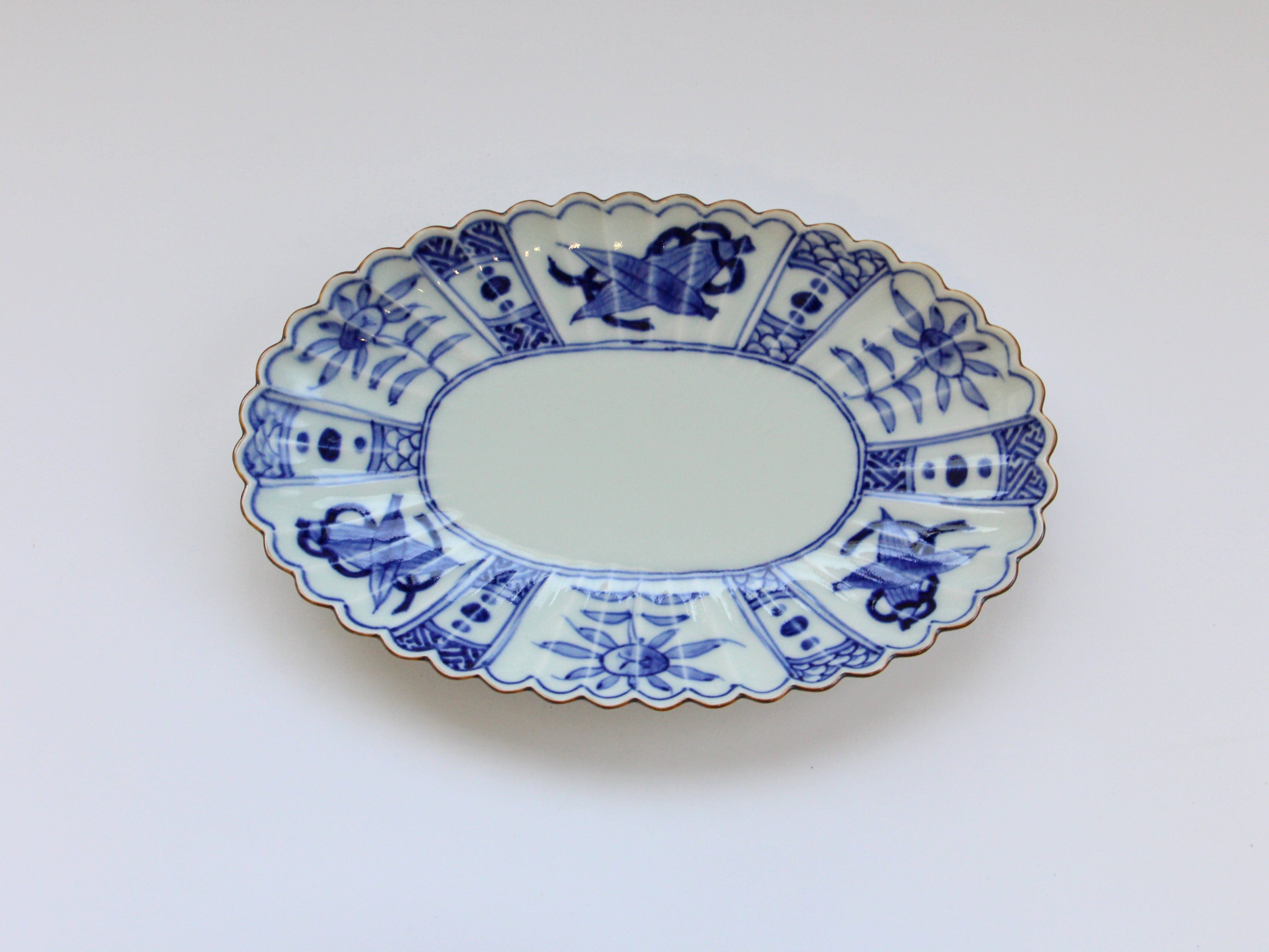 Fuchisabi Fuyo hand oval plate [Ken Kaji porcelain]