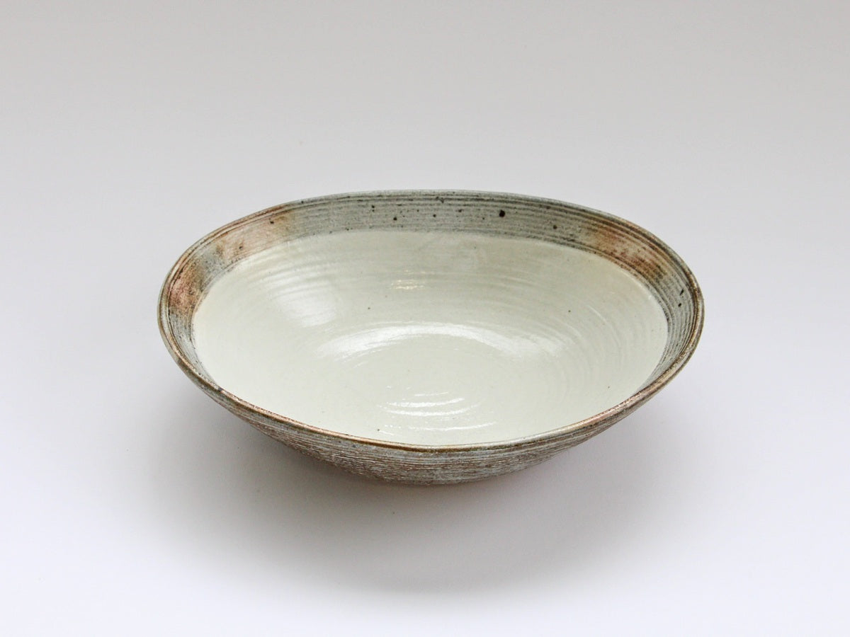 Fuchiyara horizontally carved oval deep bowl large [Furuya Ceramic Works]