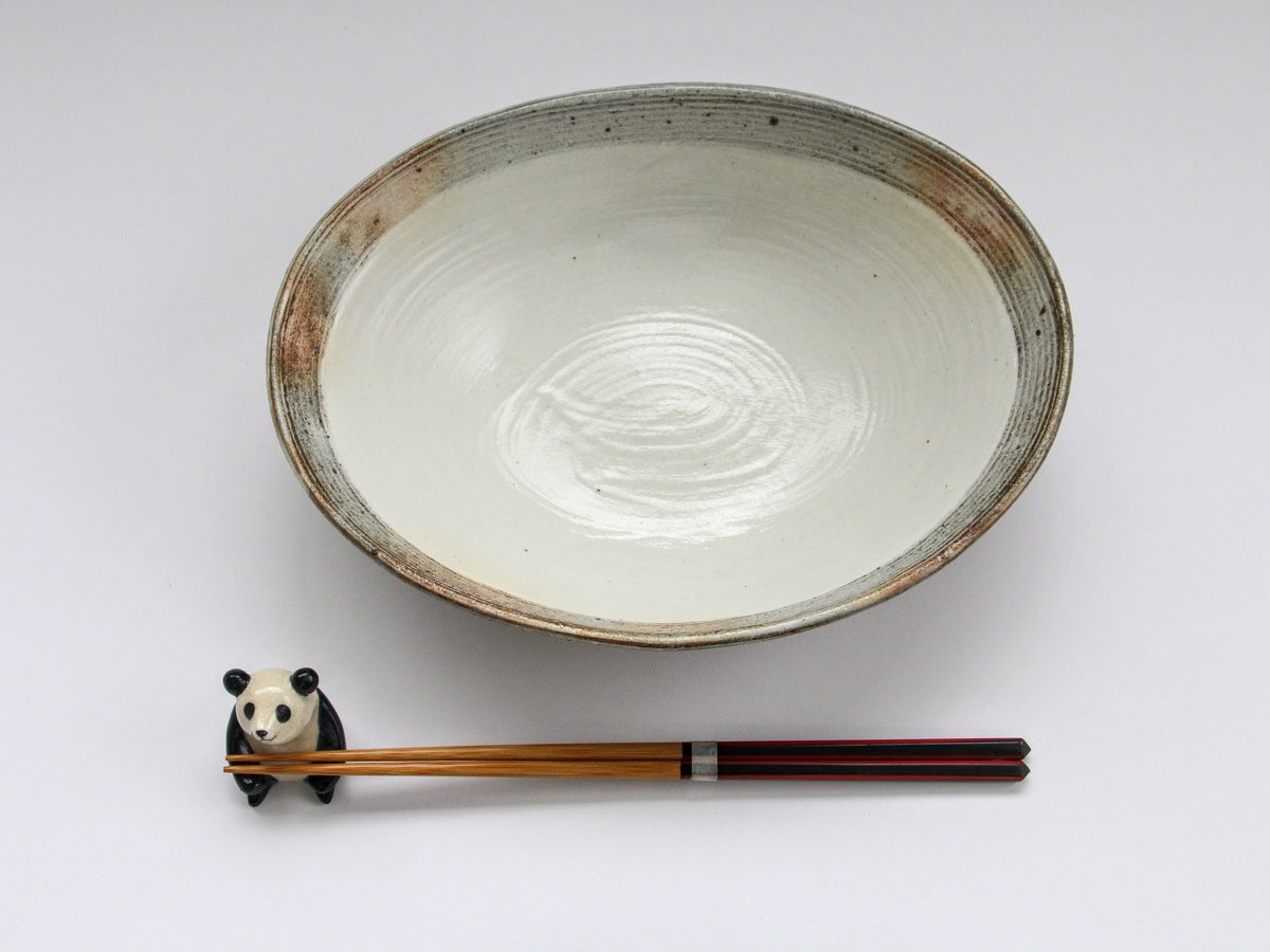 Fuchiyara horizontally carved oval deep bowl large [Furuya Ceramic Works]