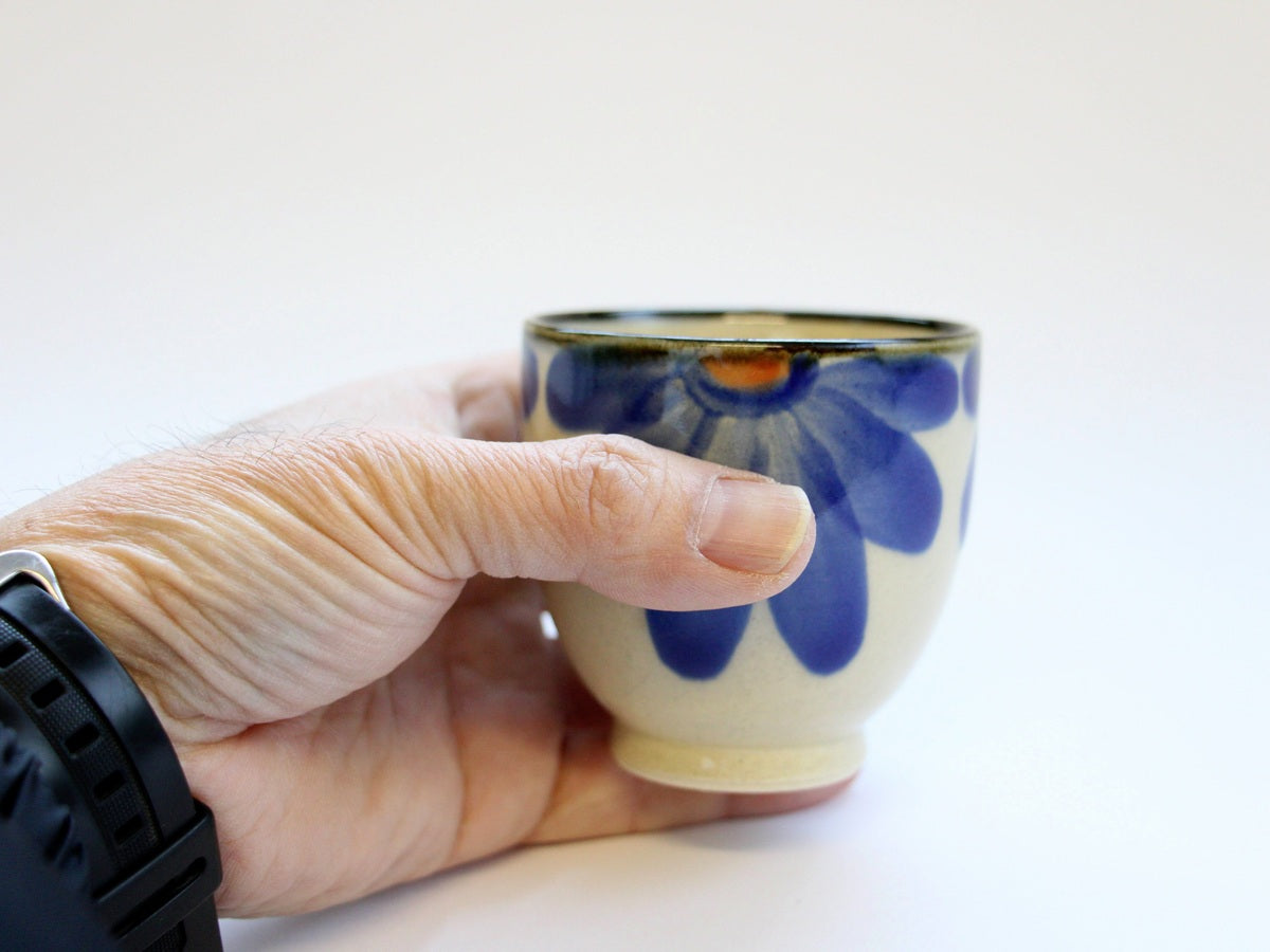 藍花コップ 青【長十郎窯】