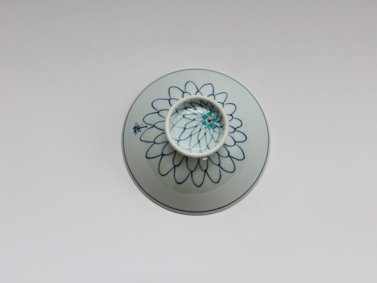 網小花飯碗 大 緑【福峰窯】