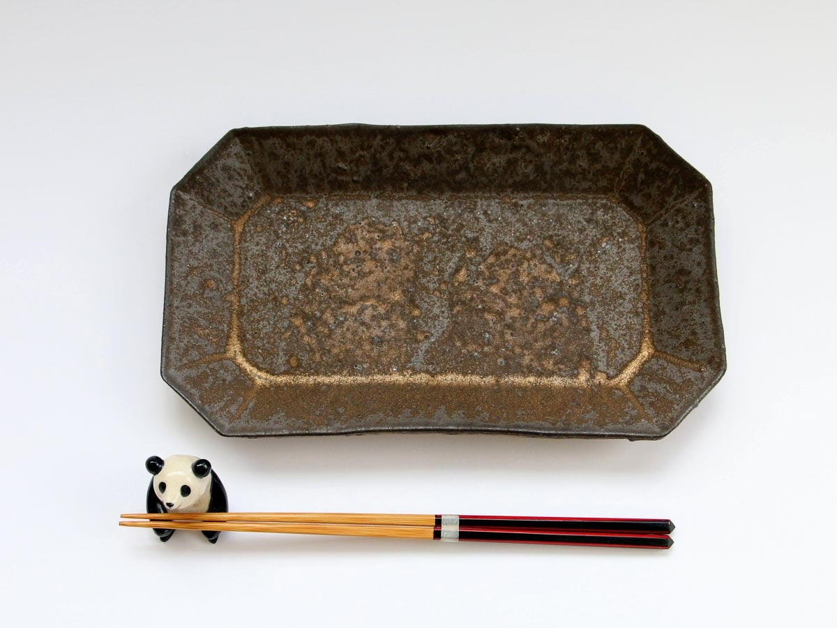 大原拓也さん　アンティークゴールド八角長角皿　2枚【未使用】 アンティークゴールド八角長角皿 中【大原拓也】