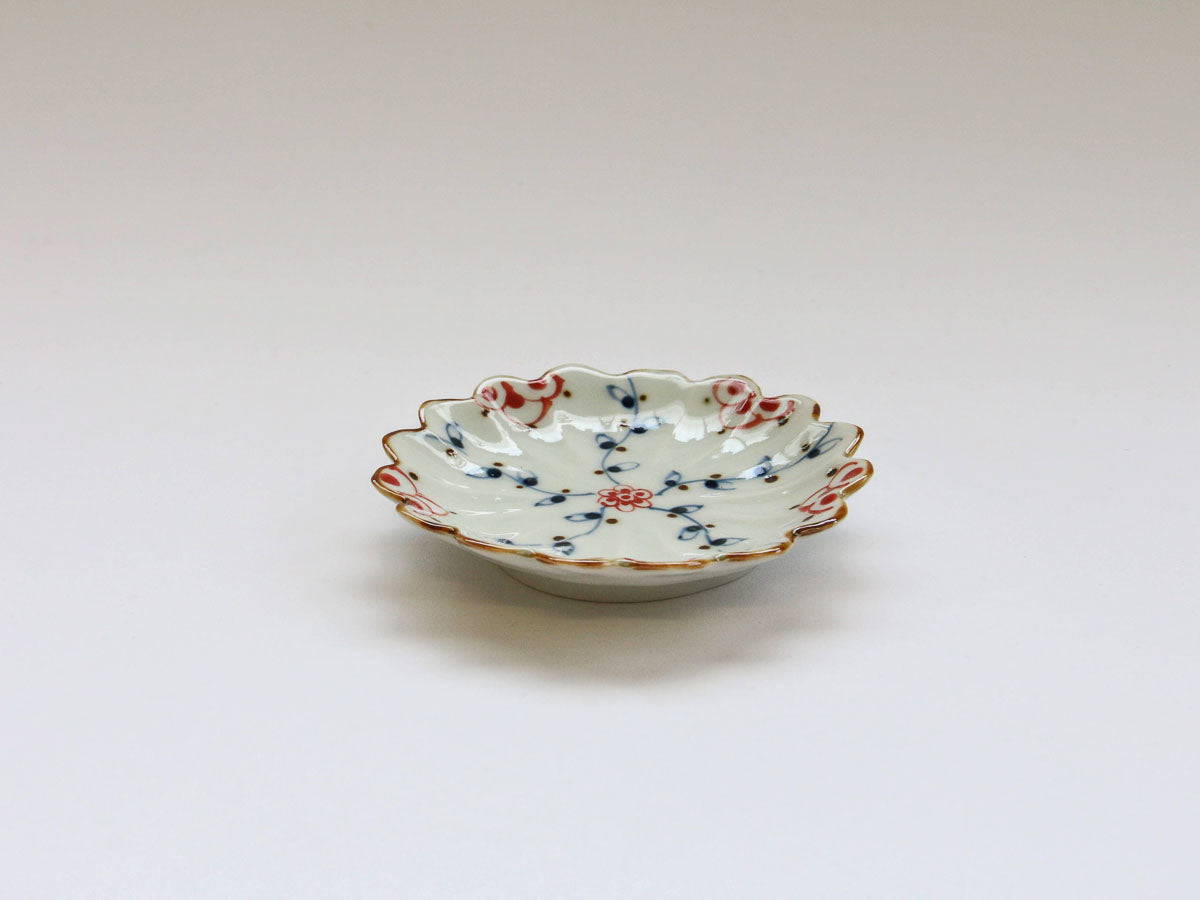 つる花唐草花型手塩皿 赤【徳七窯】