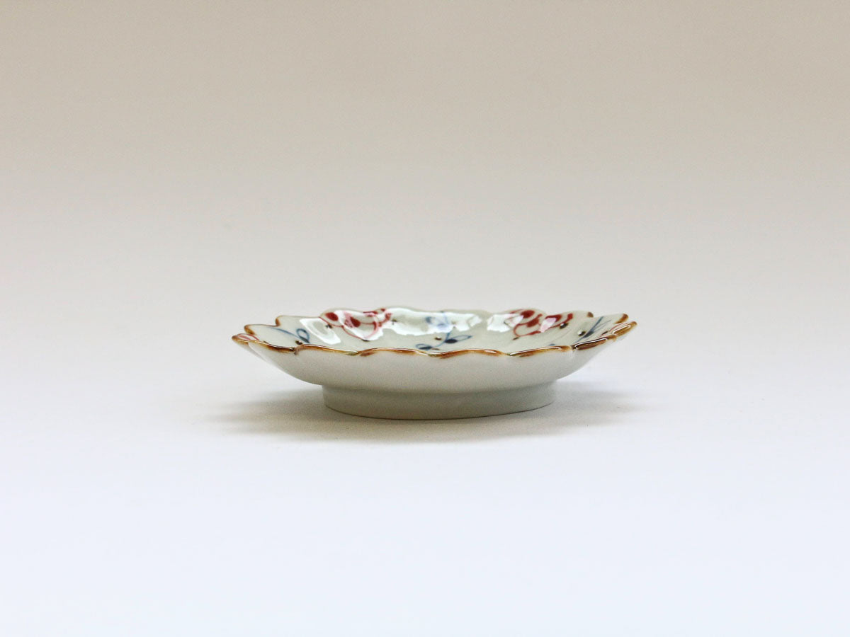 つる花唐草花型手塩皿 赤【徳七窯】