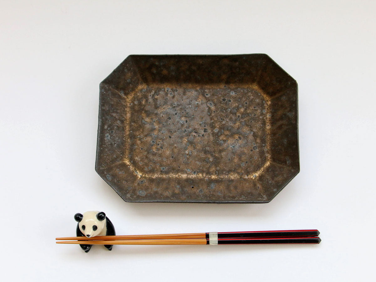 大原拓也さん　アンティークゴールド八角長角皿　2枚【未使用】 アンティークゴールド八角長角皿 小【大原拓也】