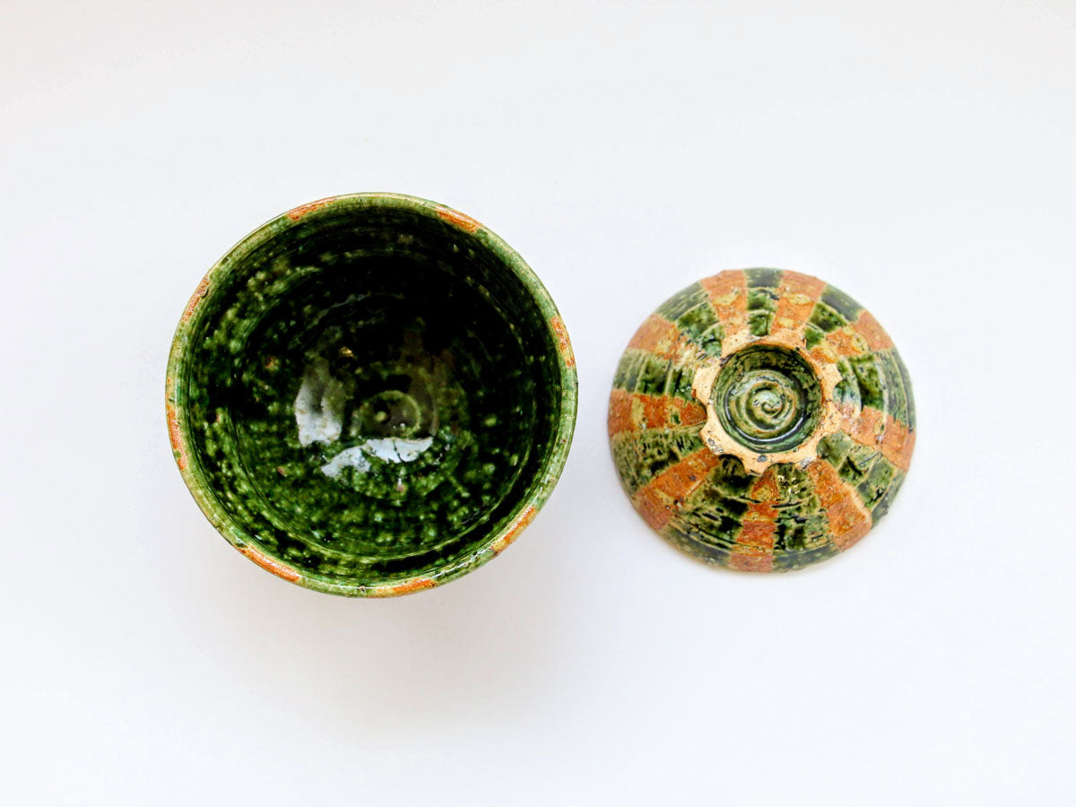 Oribe striped lidded bowl [Akihide Nakao]