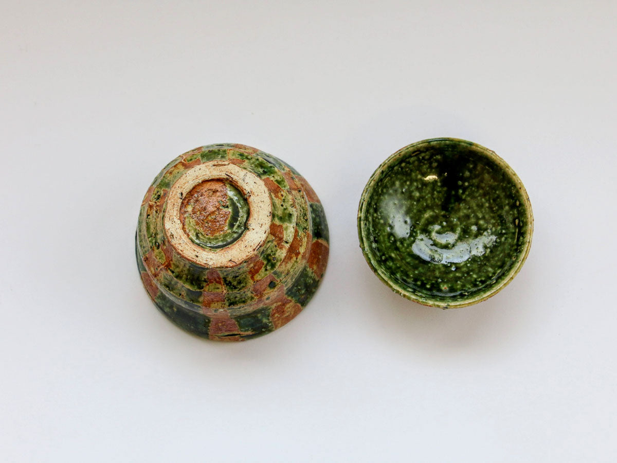 Oribe striped lidded bowl [Akihide Nakao]