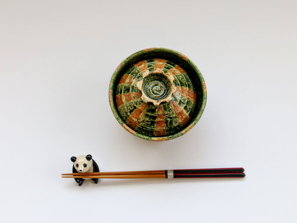 Oribe striped lidded bowl [Akihide Nakao]