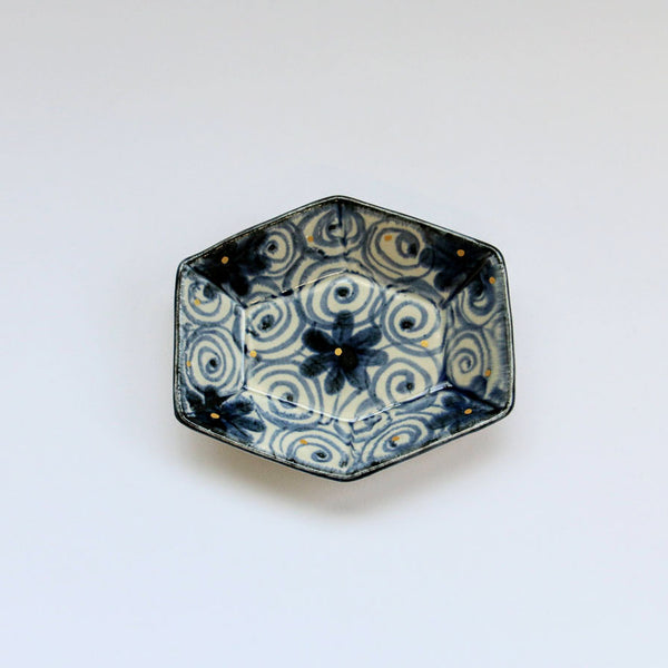 金彩うずはな紋六角小皿【喜鶴製陶】