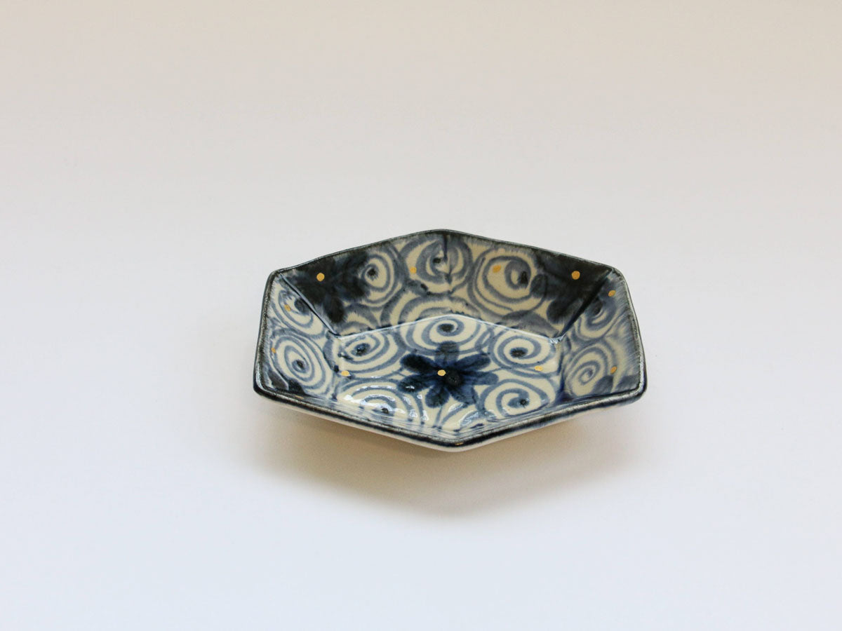 金彩うずはな紋六角小皿【喜鶴製陶】
