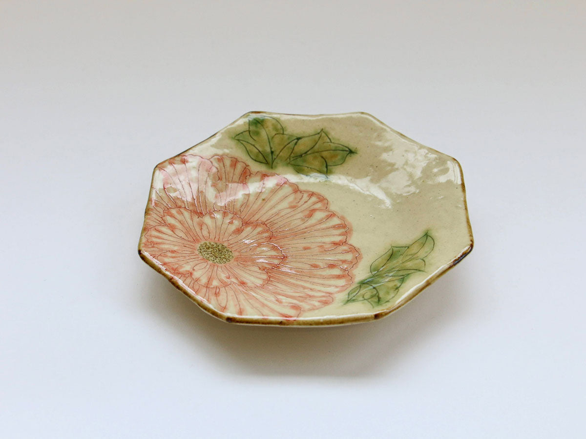 舞牡丹八角銘々皿【加藤芳平】