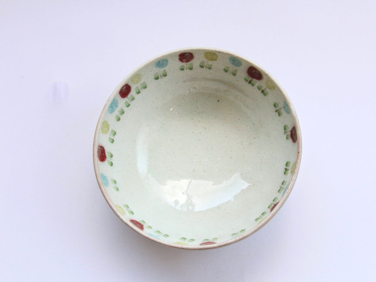 三色花紋5.5寸丸鉢【巌陶房】