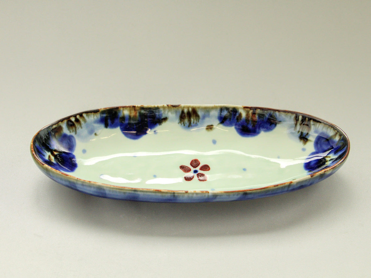 染付花詰カヌー鉢【長十郎窯】