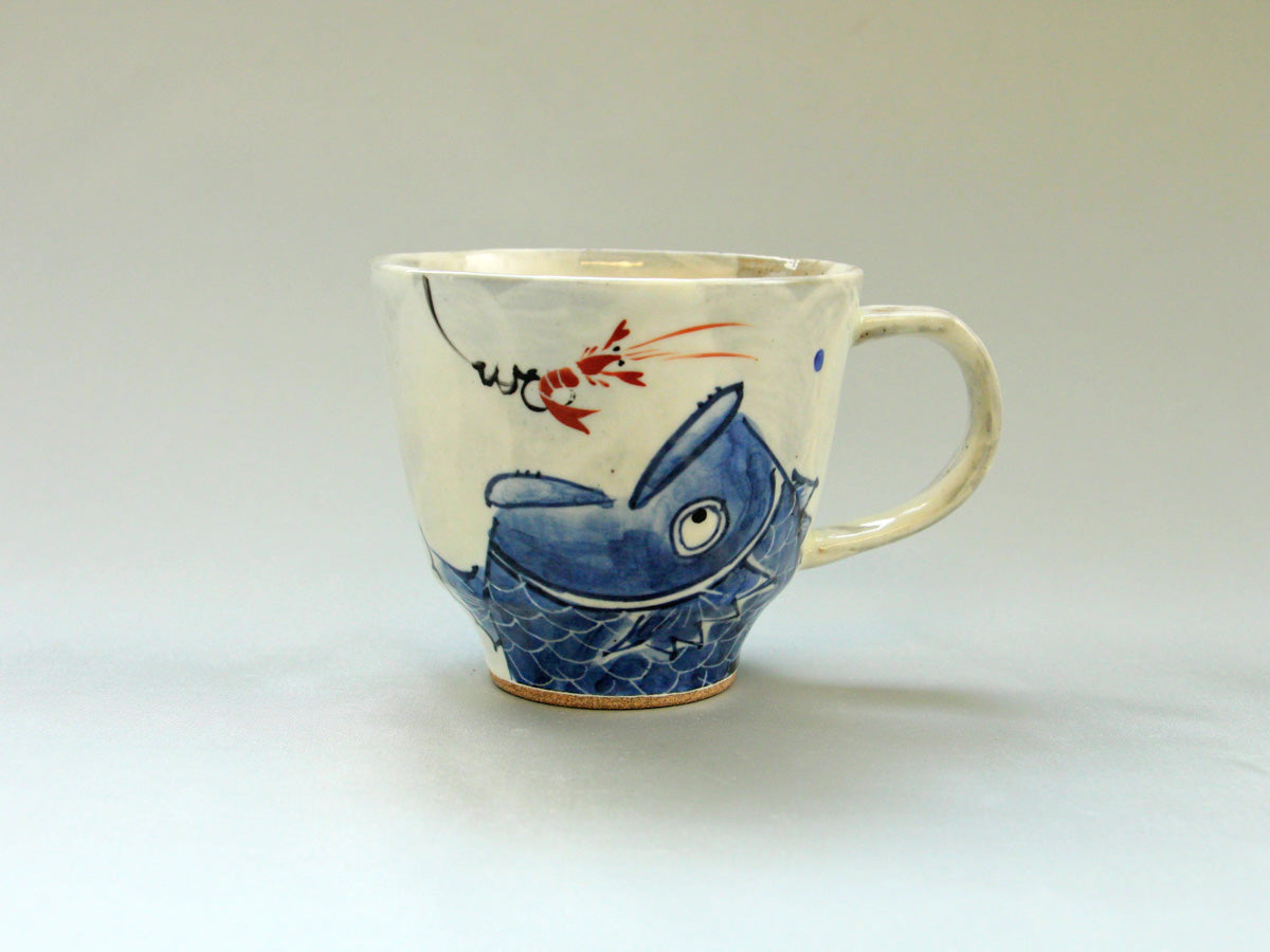 エビに鯛マグカップ 青【陶工房楽】