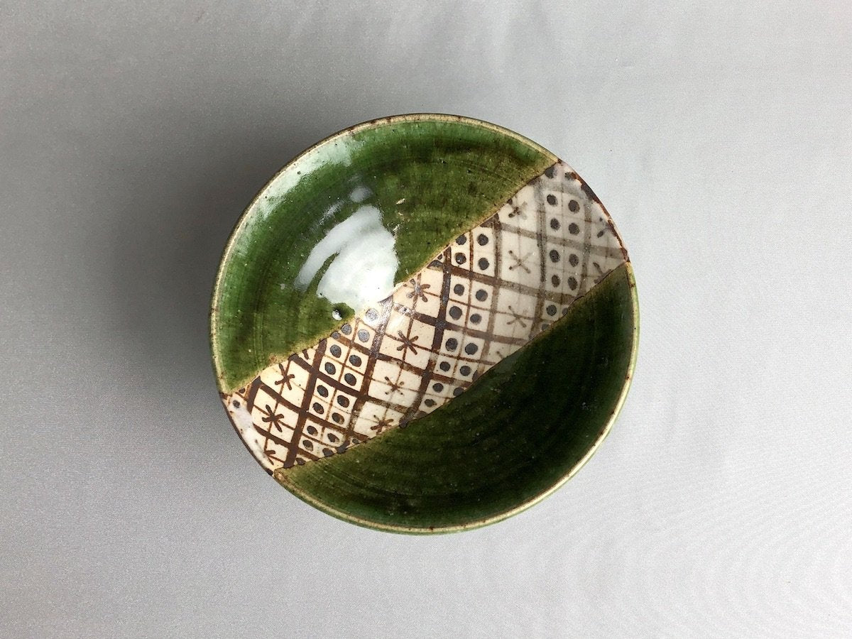 Oribe geometric pattern chazuke bowl [Kimami Nobumasa]