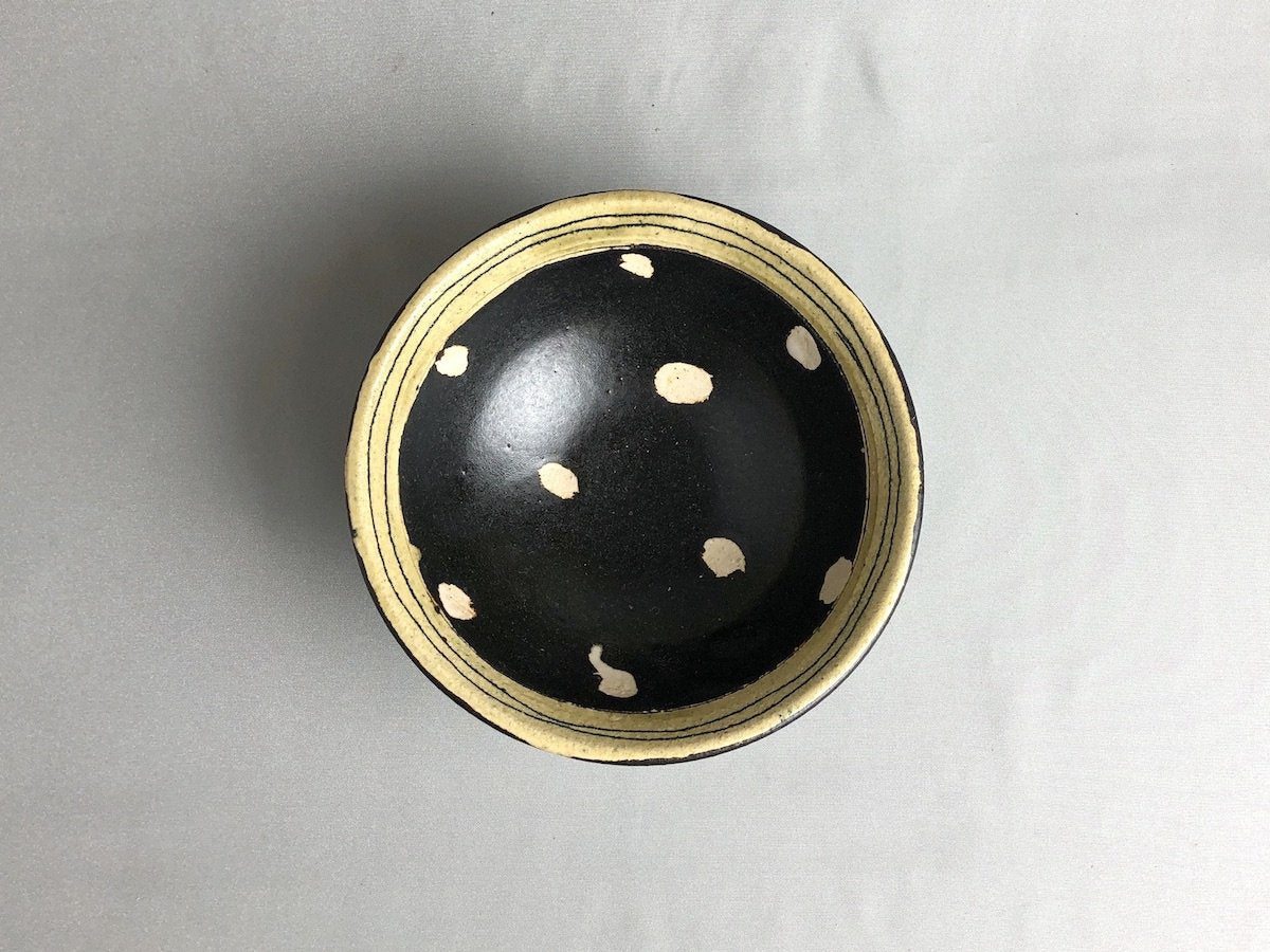 Black glaze line-engraved dot 5-inch pot [Kazuhito Yamamoto]