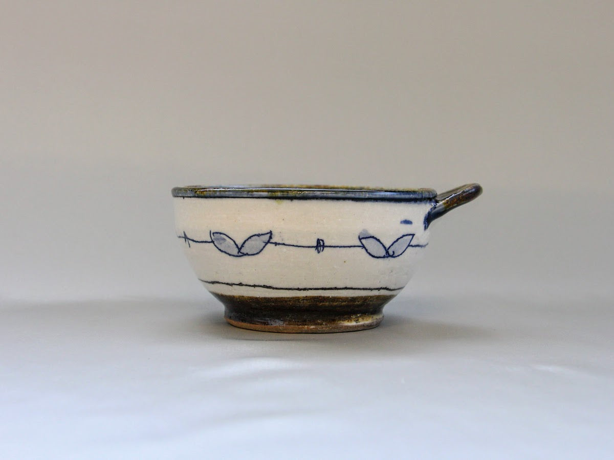 Handmade pot blue leaves and birds [Jun Kato]