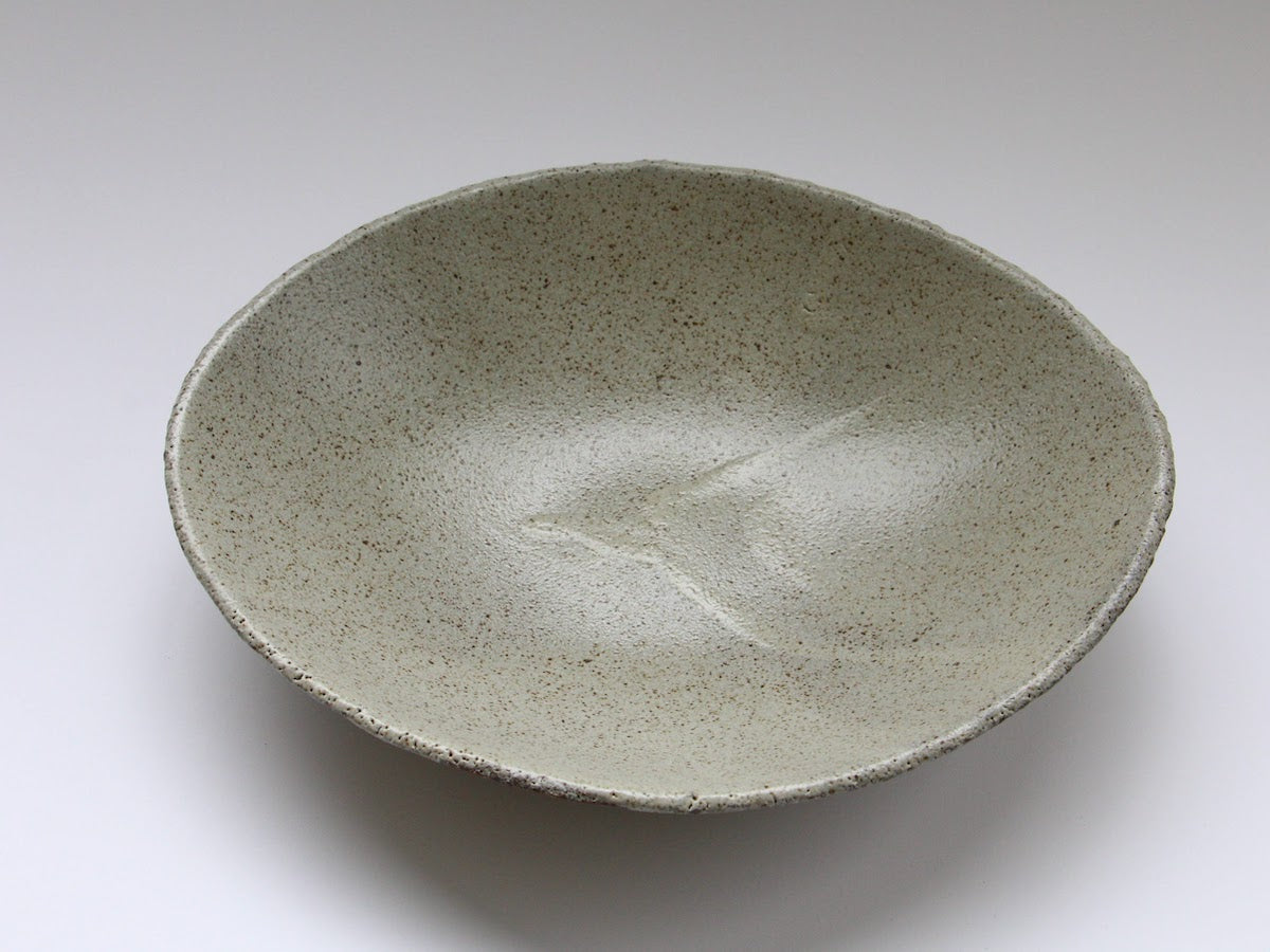 Ash glaze oval shallow bowl [Nobuyuki Murai]