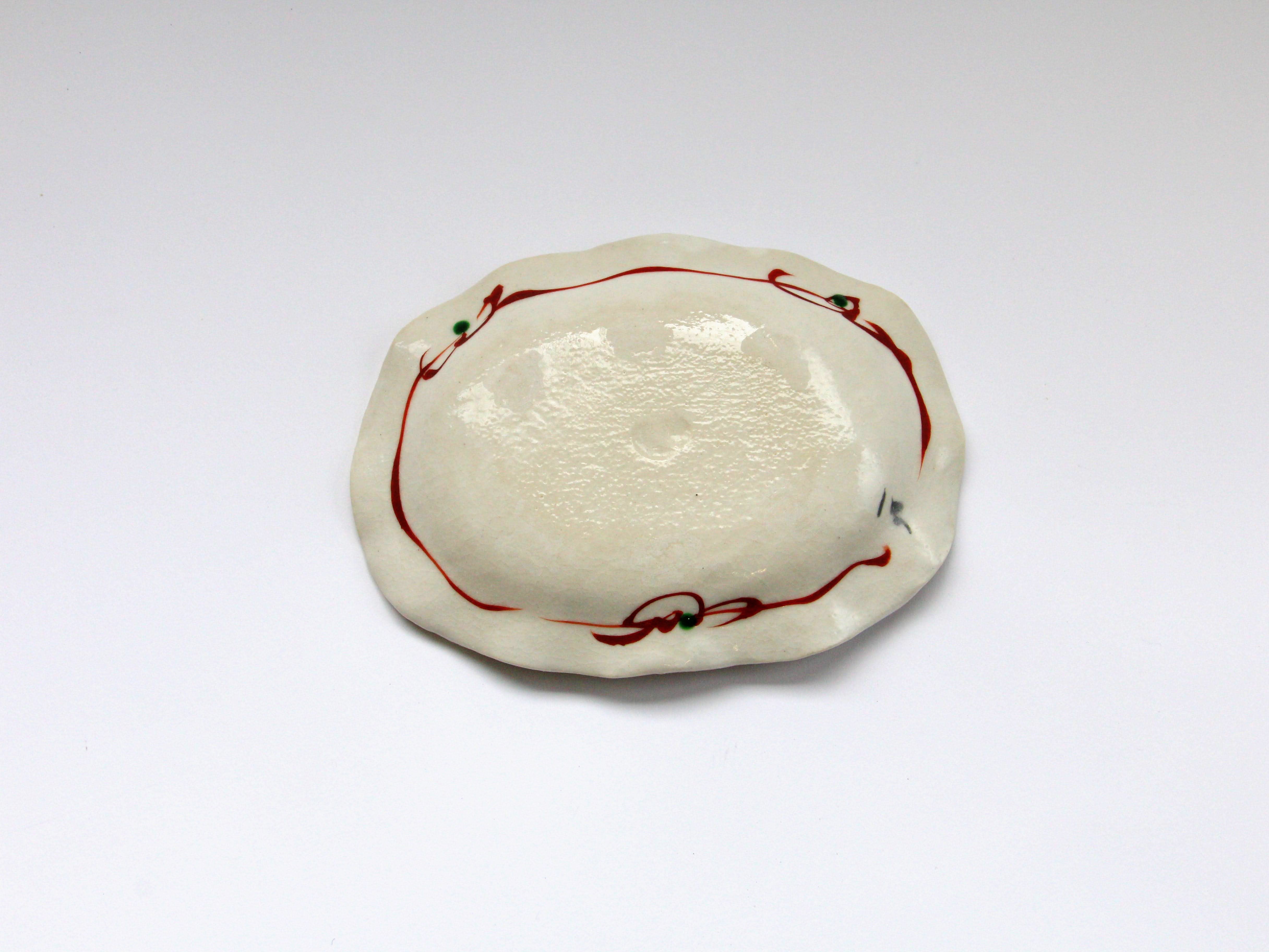 美濃焼　榛澤宏　色絵立花楕円小皿 美濃焼 榛澤宏 色絵立花楕円小皿 美濃焼榛澤宏色絵立花楕円小皿