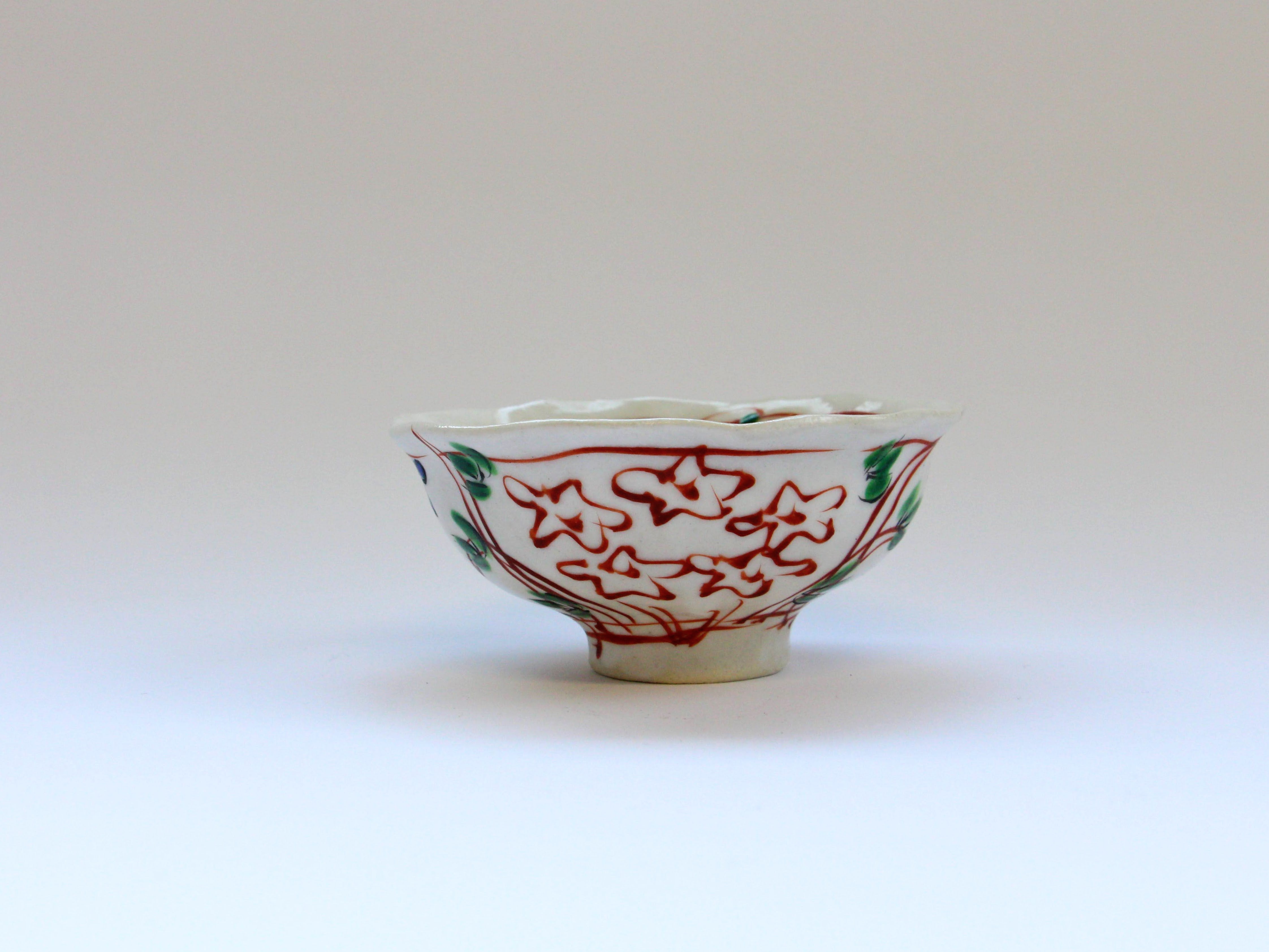 Colored rice bowl with two flowers, small [Hiroshi Haisawa]