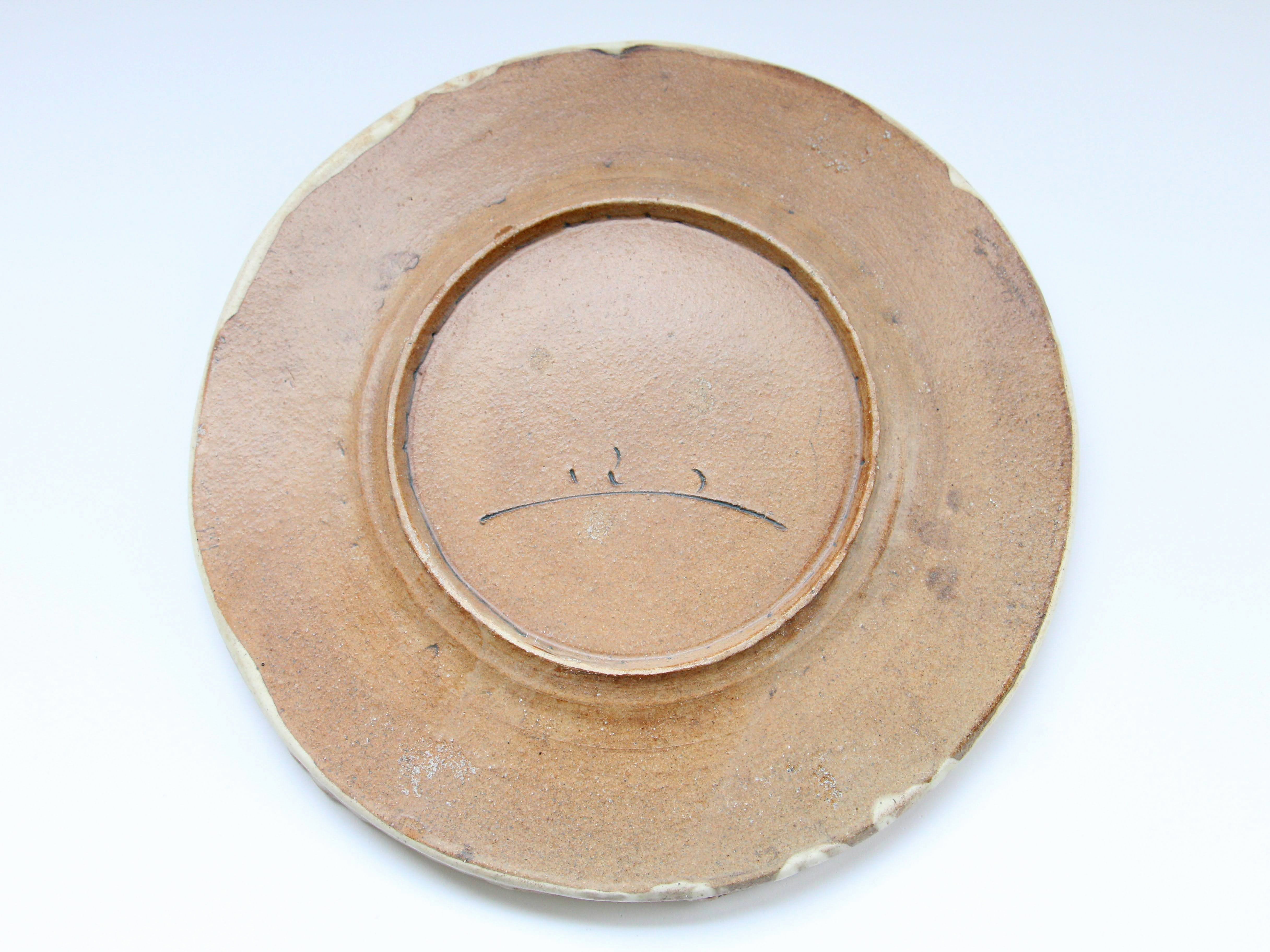 Light ink ash glaze 9-inch shinogi plate [Masahiko Suzuki]