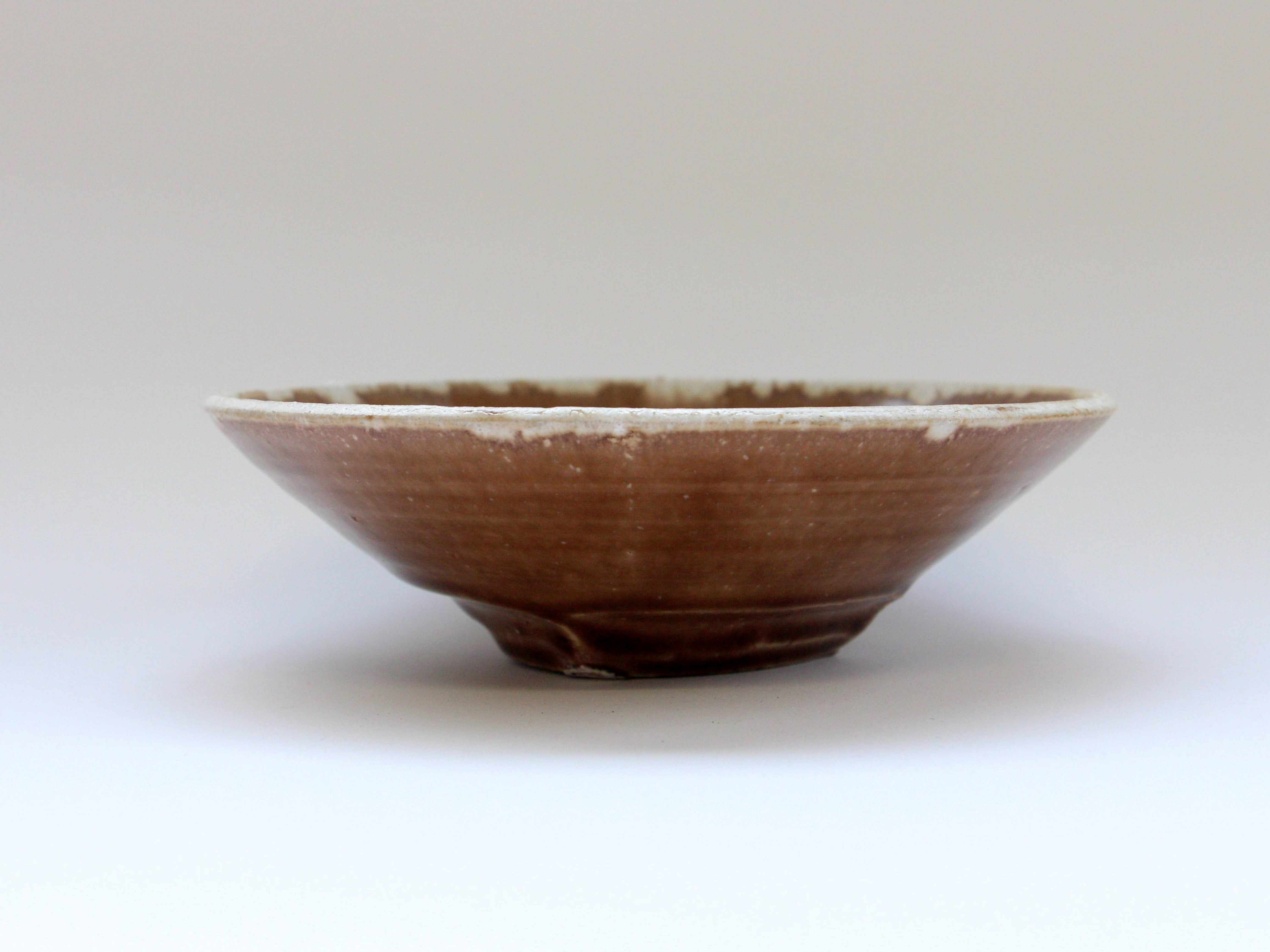 Maron glaze mouth white 6.5 inch shallow pot [Kazuhito Yamamoto]