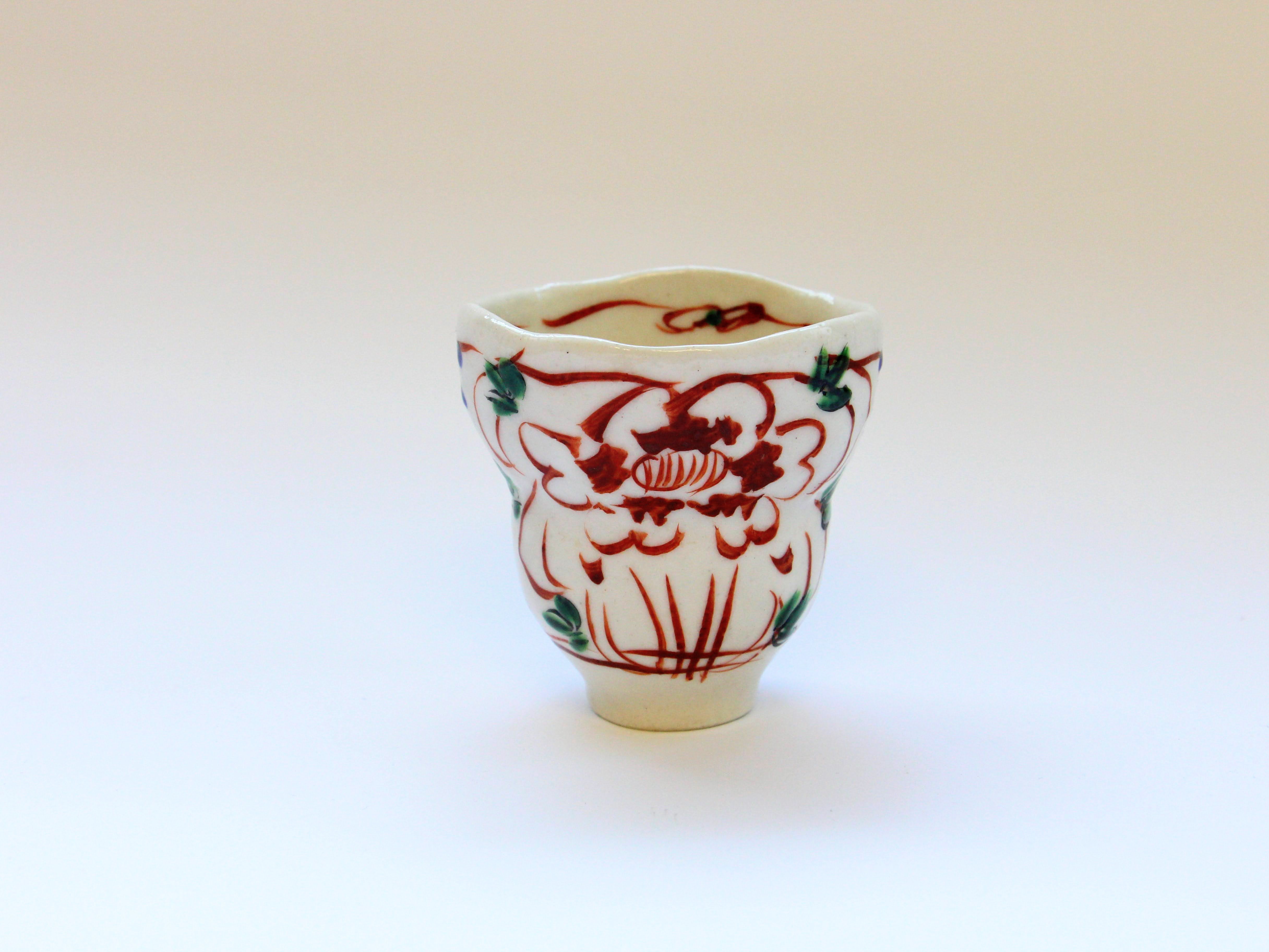 Colored two-flower thin teacup [Hiroshi Haisawa]