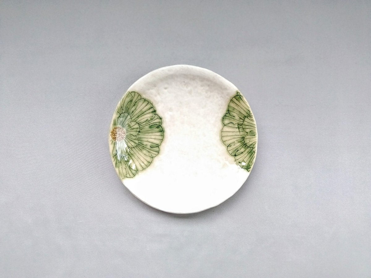 Powdered ground peony 5.5-inch round plate green [Yohei Kato]