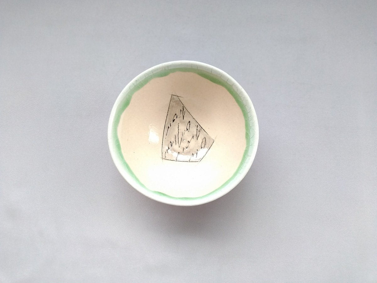 Japanese rice bowl, inner white, Hiwa green [Tsururingama]