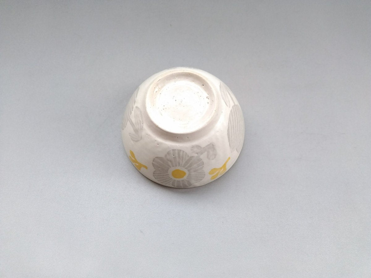 Japanese paper dyed gray yellow flower rice bowl [Ami Kobo]