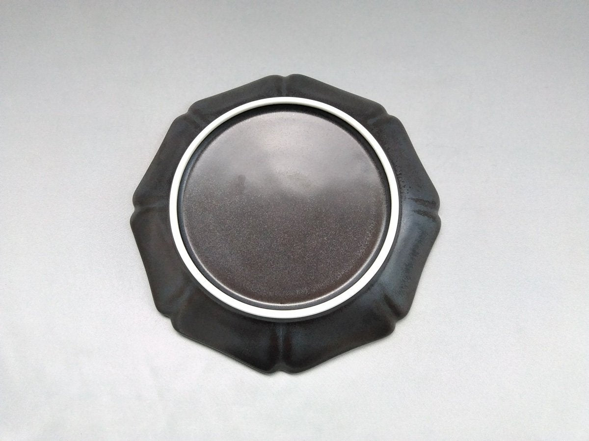 Black glaze Happo 7-inch plate [Tobo Ao]