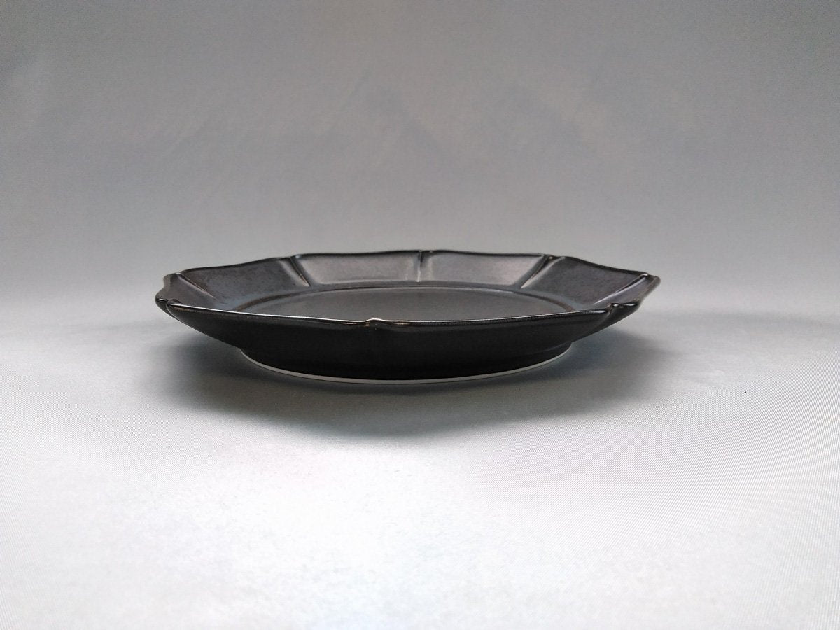 Black glaze Happo 7-inch plate [Tobo Ao]