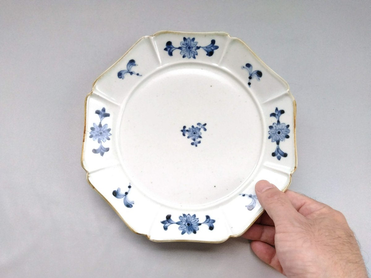 Old dyed flower Happo 7-inch plate [Ceramic blue]