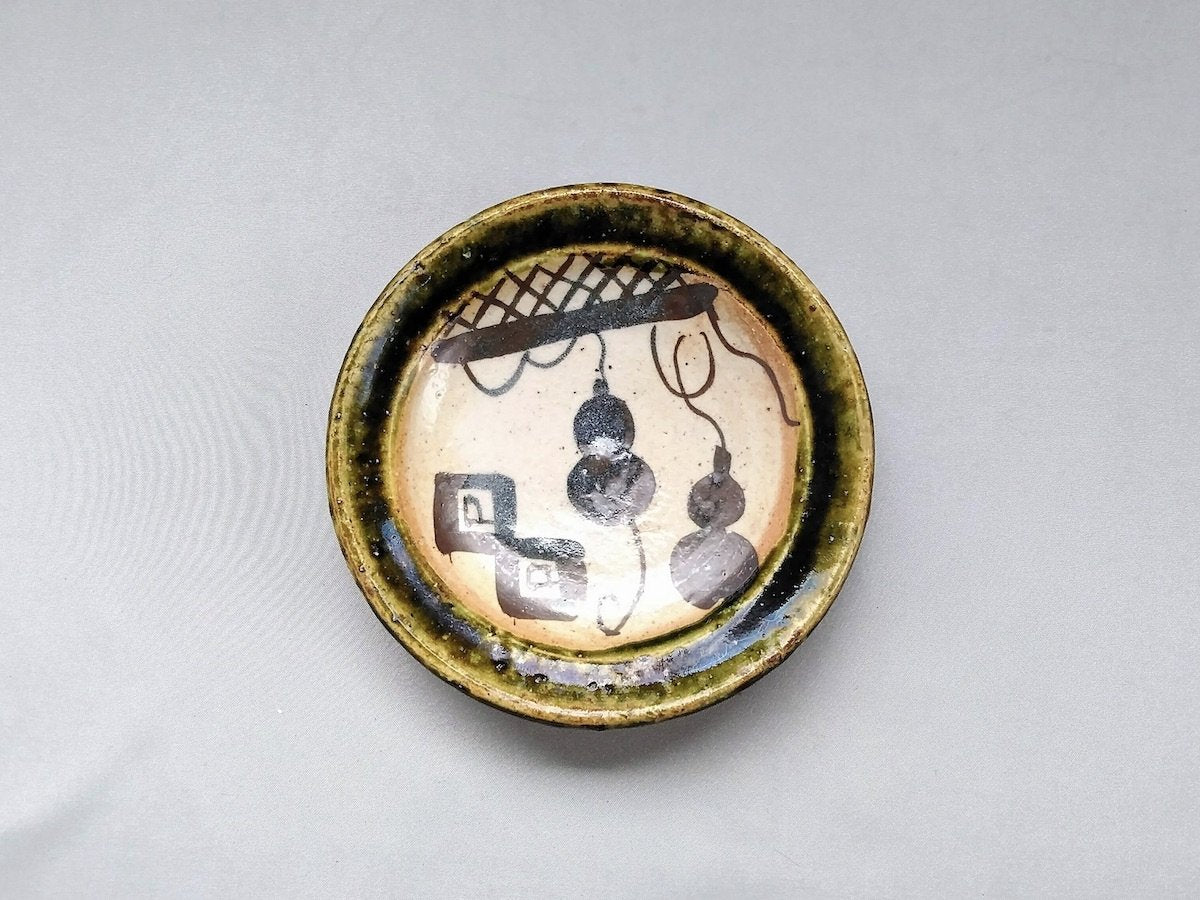 Oribe gourd crest 4.5 inch plate [Kazuji Sato]