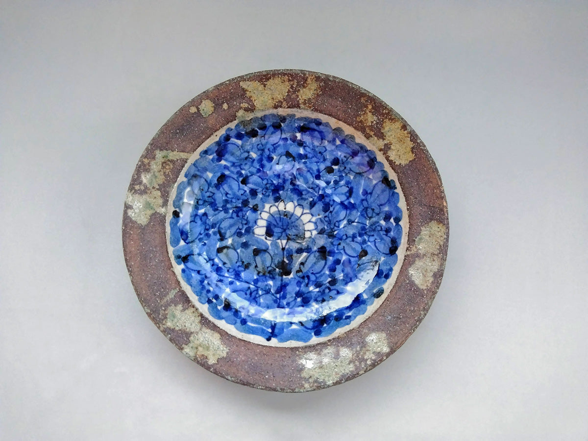 8-inch plate with dyed flower pattern [Kosaigama]