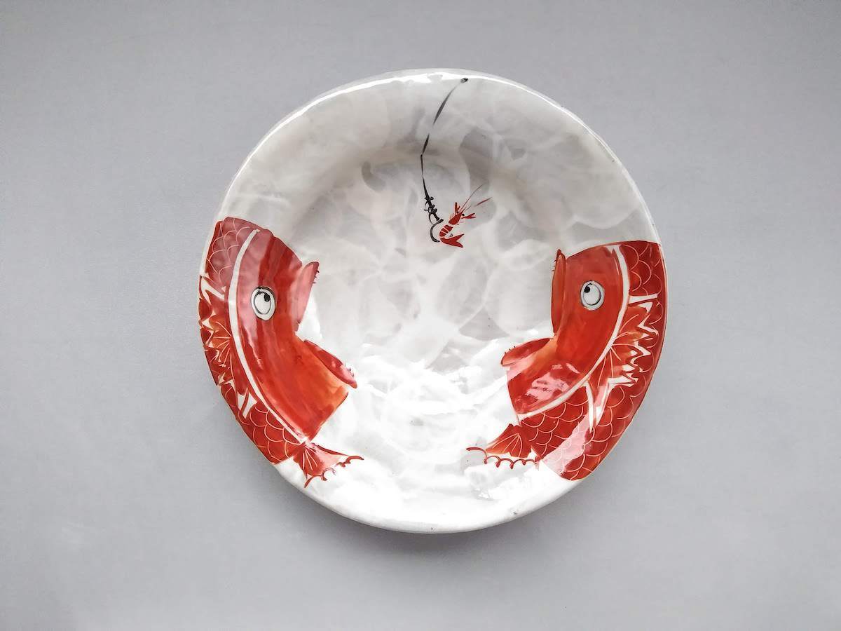 Shrimp and sea bream 6.5 inch pot red [Toru Kobo Raku]