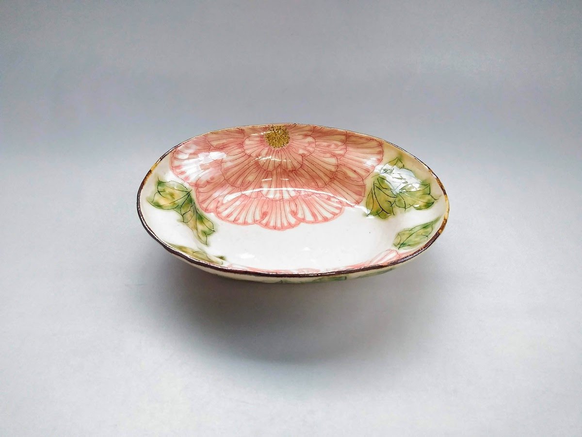 Mai peony oval rim pot red [Kato Kohei]