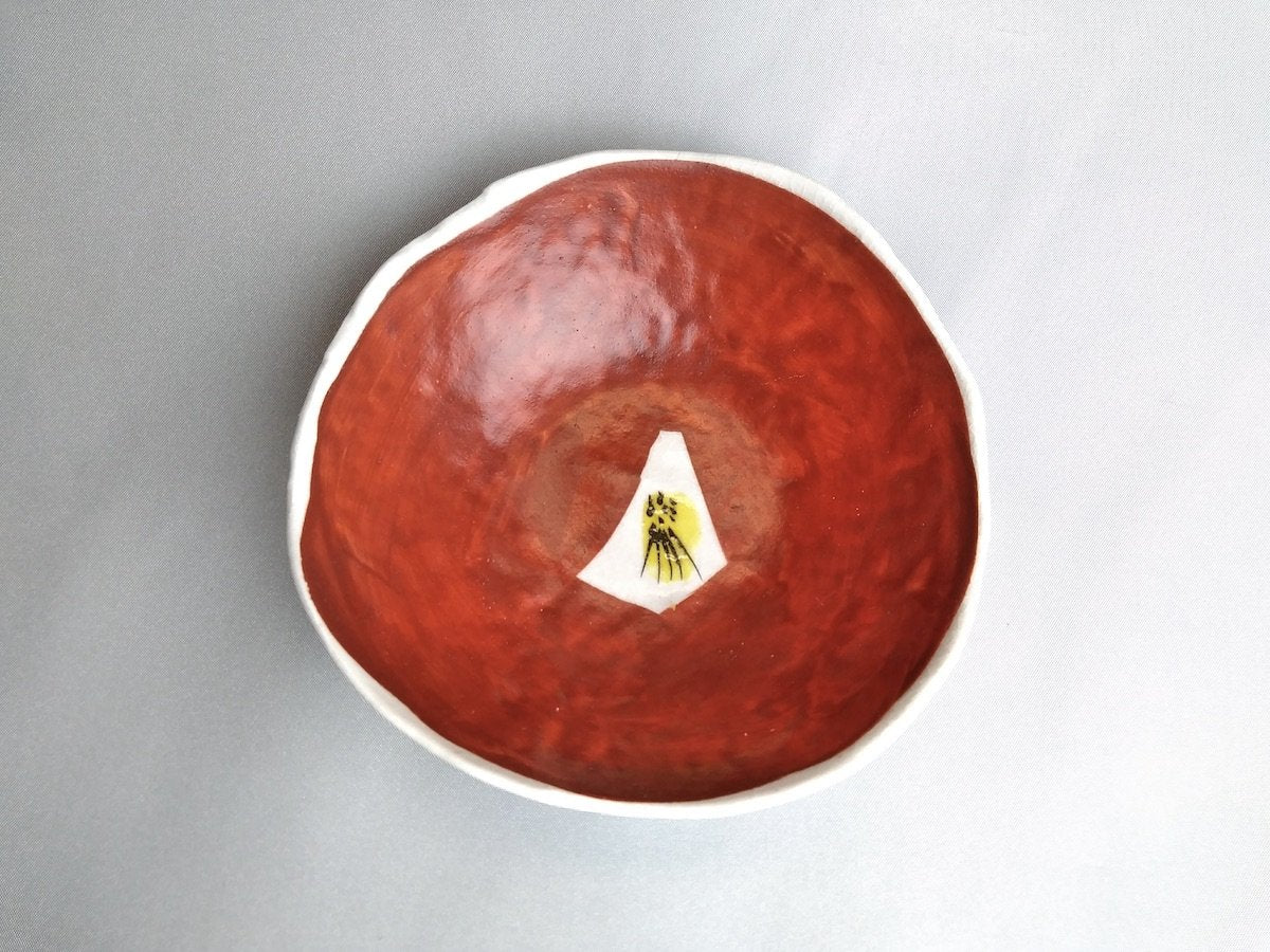 Red-painted camellia modified small bowl [Masaaki Hibino]