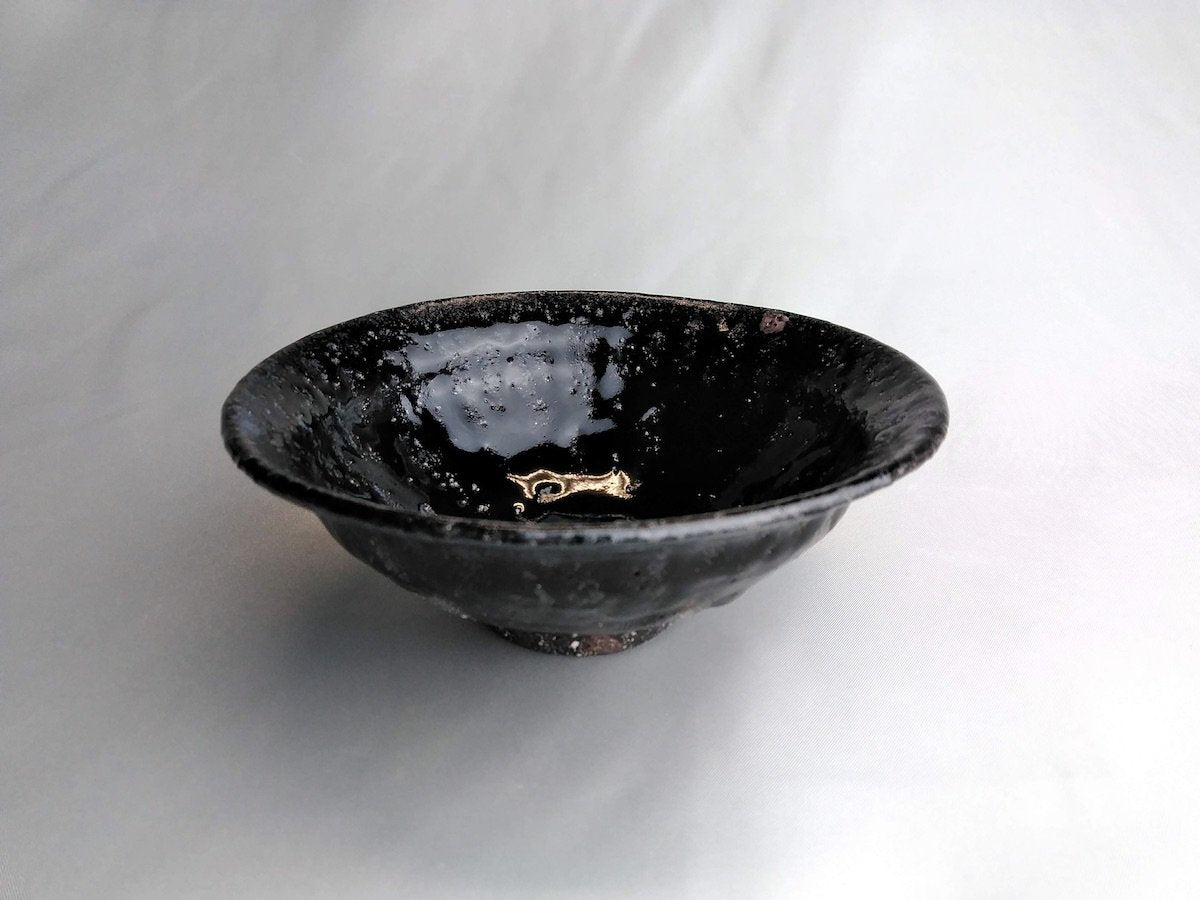 Rat ash glaze 4.5 inch shallow bowl [Seiji Okuda]
