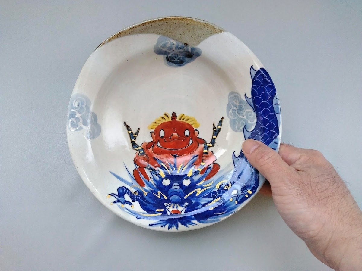 Oni and Dragon 6.5-inch pot [Porcelain Studio Raku]